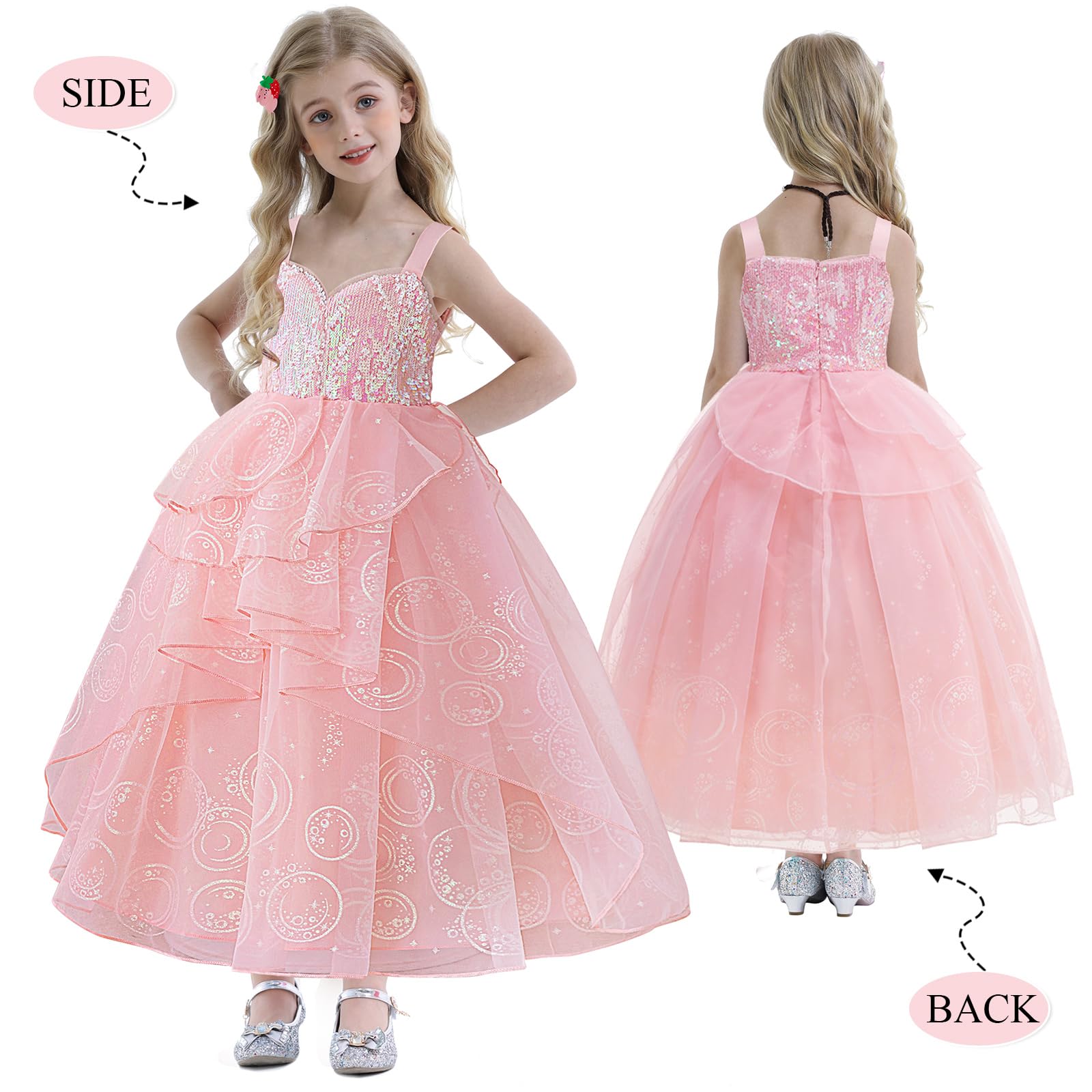 Marendyee Kids Princess Dress up Magic Witch Costume World Book Day Costumes for Girls Sequin Fancy Dress Pink Princess Fairy Dresses Child Celebration Theme Party Outfits Teenagers 11-12 Years - Image 2