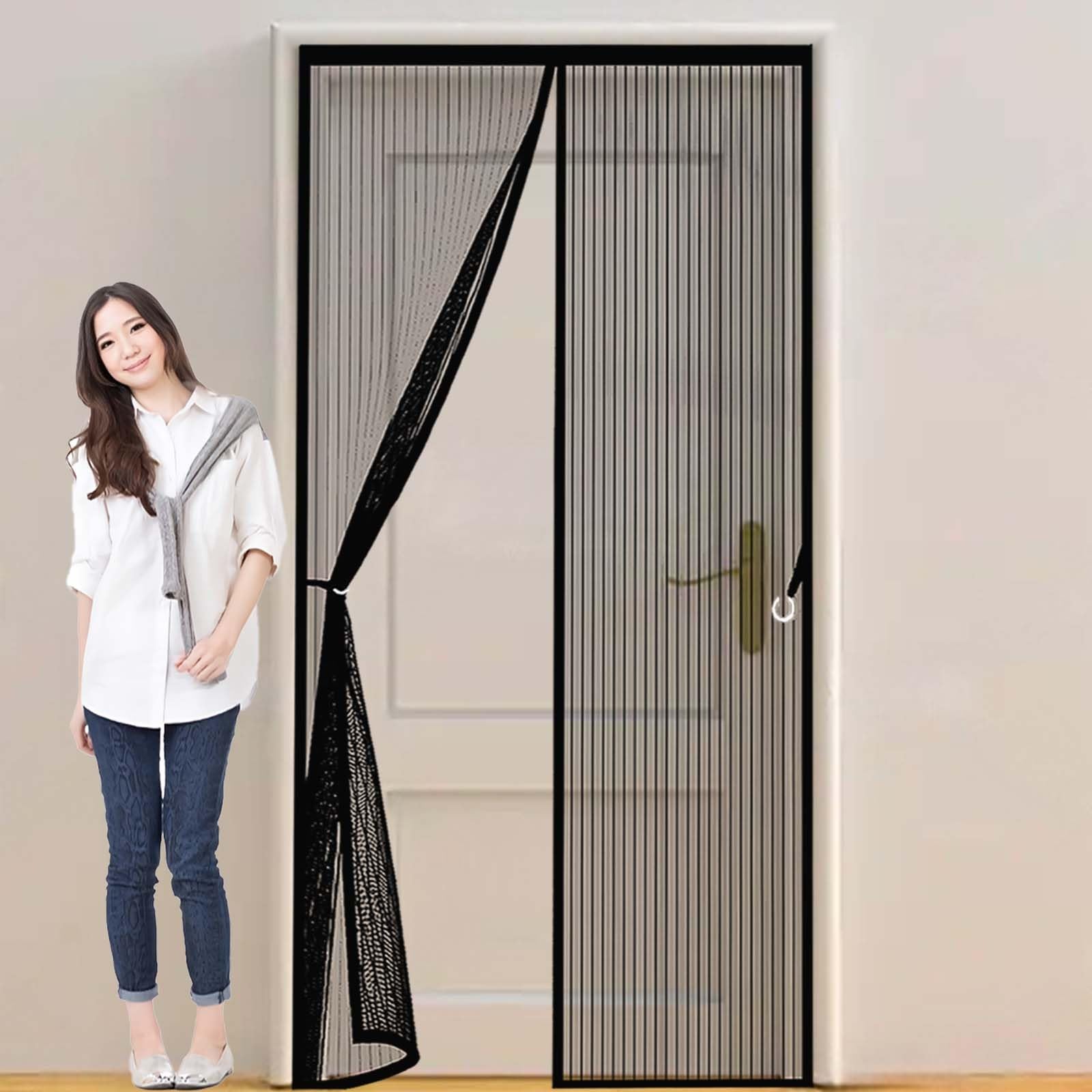 Heavy Duty Bug Mesh Curtain 154 x 249 cm Durable, Keeps Bugs Out, Kid and Pet Friendly Magnet Fly Screen Door Insect Protection Hundreds of Sizes, Lets Fresh Air in, Black
