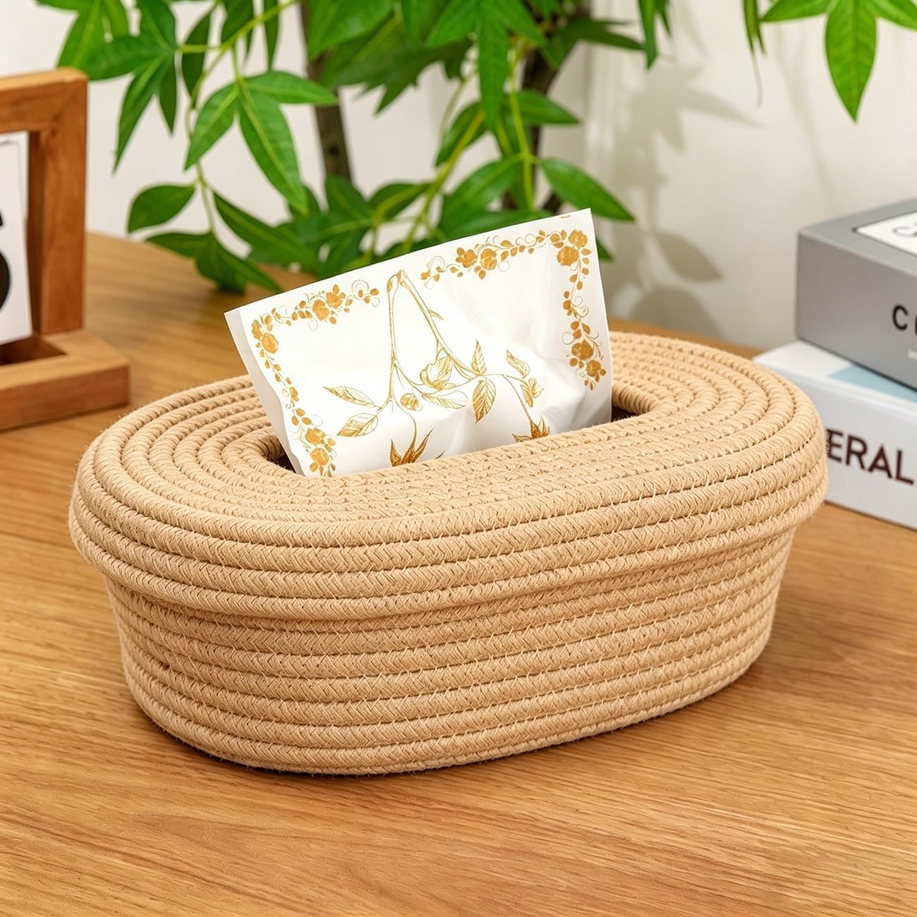 Cotton Rectangular Tissue Box Cover, Modern Facial Tissue Holder for Bedroom, Desk, Office, Living Room, Bathroom, Night Stand, 8.3 x 6.3 x 3.9 (Khaki) image 5