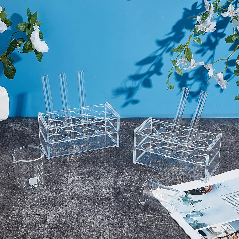 WEBEEDY 2 Pcs Acrylic Test Tube Holder Rack 8 Wells for 50ML Centrifuge Tubes, Clear Tube Racks for Hospital Research Specimen Storage, 30mm/1.18 inch Holes