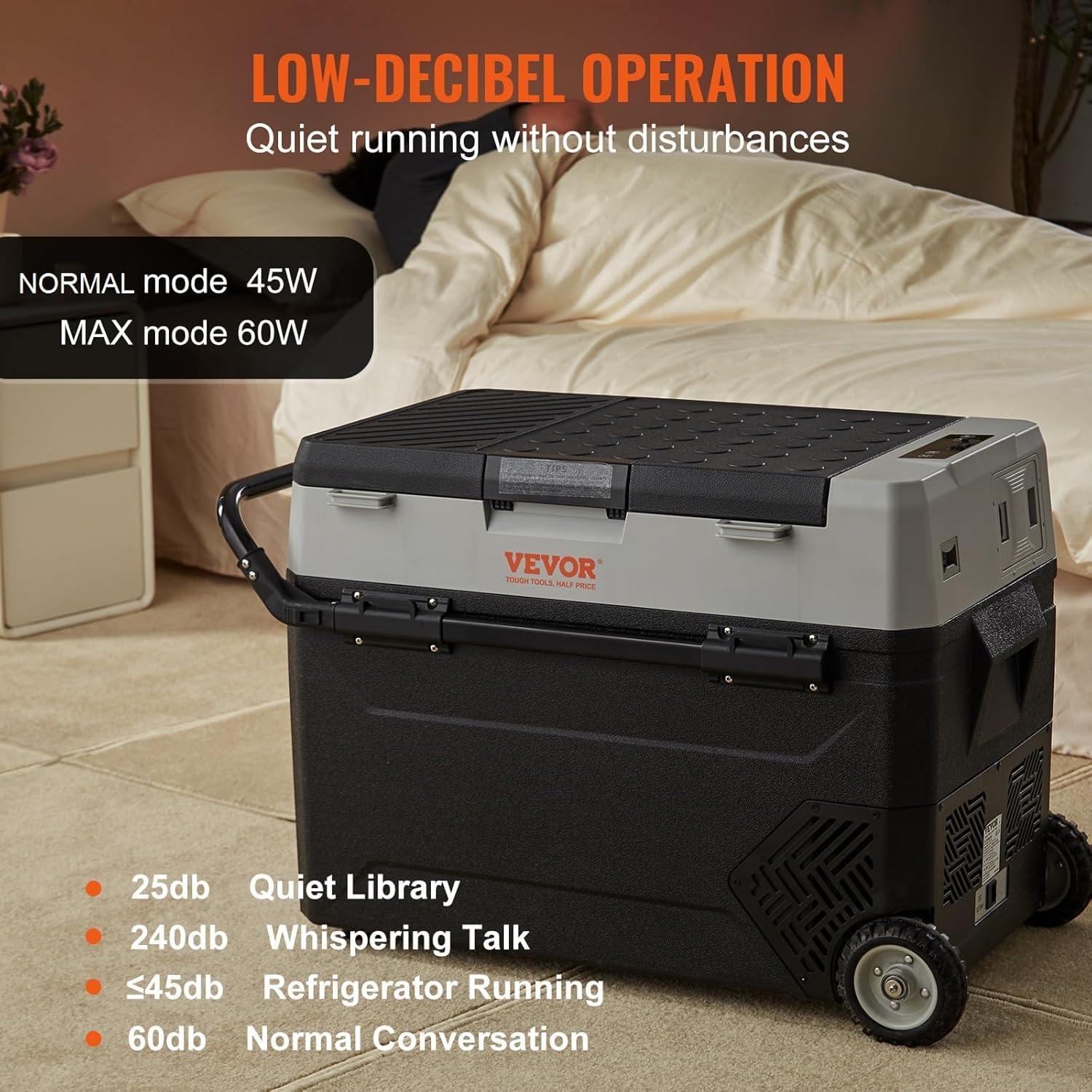 VEVOR Frigo Portatile per Auto, 53 Litri Frigorifero Compressore Congelatore Elettrico CC e CA per Campeggio con Manico Telescopico e Ruote 0,6kW.h da -20°C a 10°C Regolabile per Auto Camion Barca