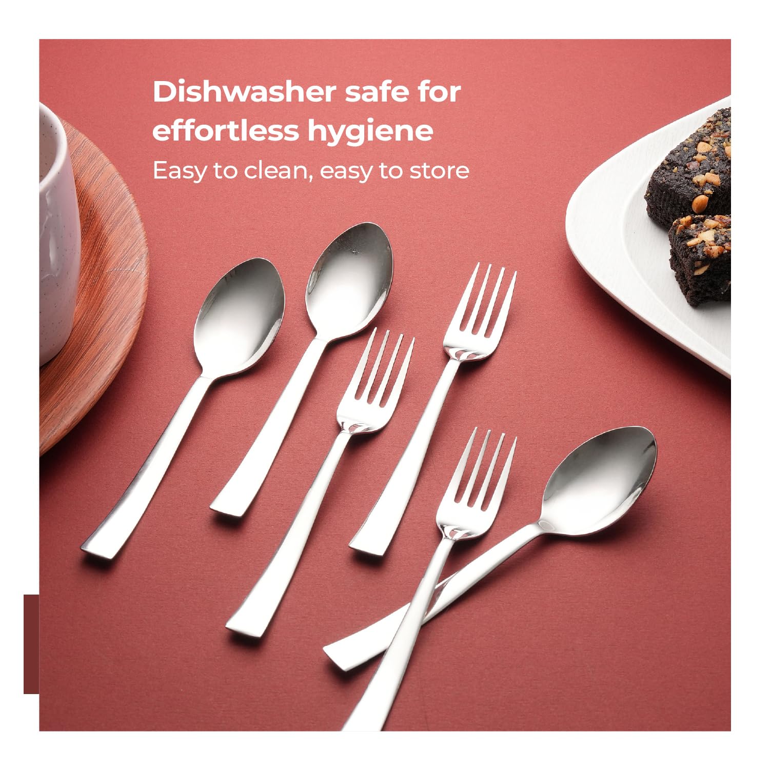 Lifelong Premium stainless steel dessert forks, set of 6, rust-resistant, durable, and perfect for desserts and snacks.
