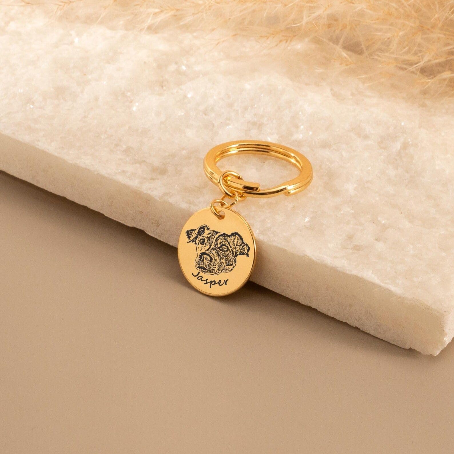 Grabado mascota foto Keyrings, personalizado mascota retrato llavero, personalizado imagen llavero, conmemorativo condolencias pérdida