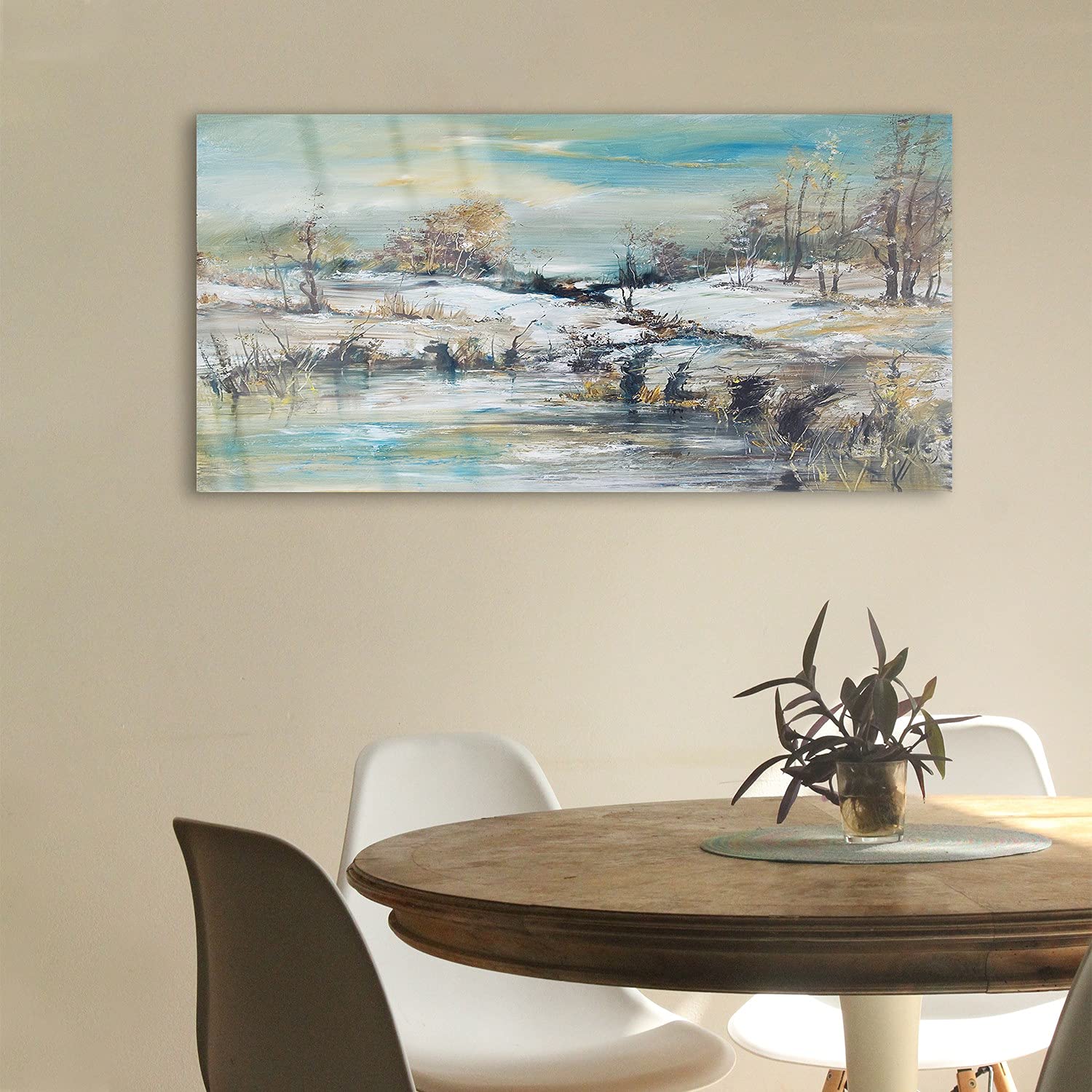 Coloray Pintura acrílica 100x50cm Sala De Estar Vidrio Acrílico Cuadro De Pared Mural Arte - Forest Winter Stream