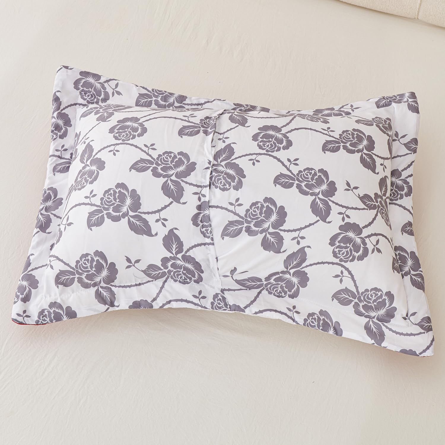 EVENHUG Quilted Pillow Shams Set of 2 Red Rose Pillow Covers Floral Pillowcases Matching Bedding Decoration (20