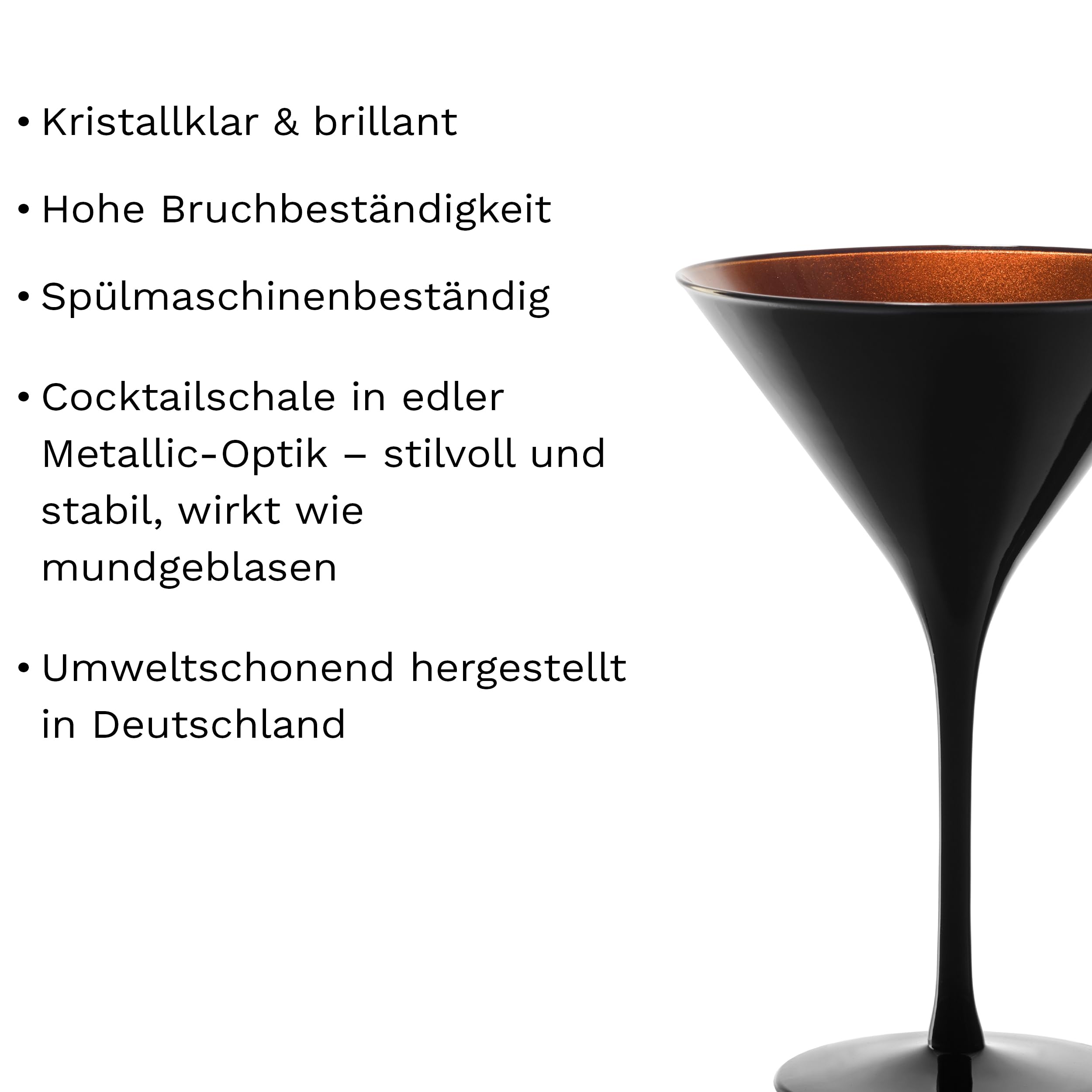 Stölzle Lausitz Elements Cocktailgläser Silber 6er-Set 240 ml – Stilvolle Cocktail Gläser ideal für Martini & Manhattan – Silberfarbene Martinigläser aus Kristallglas – Spülmaschinen- & stoßfest