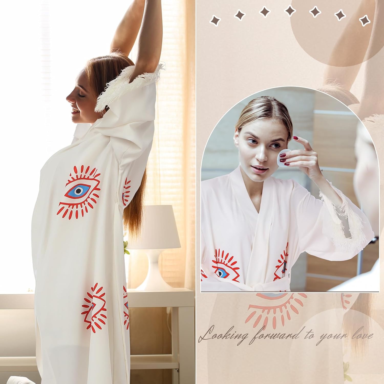 Bonuci Evil Eye Kimono Robe Boho Beach Cover up Muslin Dressing Gown Evil Eye Kaftan for Christmas Women's Gift - Image 6