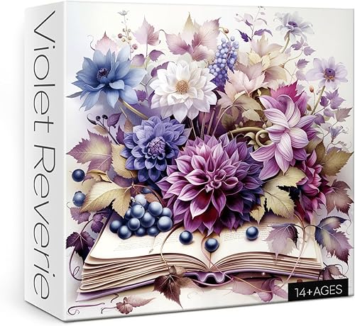 Rompecabezas de libros de flores moradas para adultos, 1000 piezas de naturaleza, hermosas plantas, arte floral, rompecabezas imposible desafiante