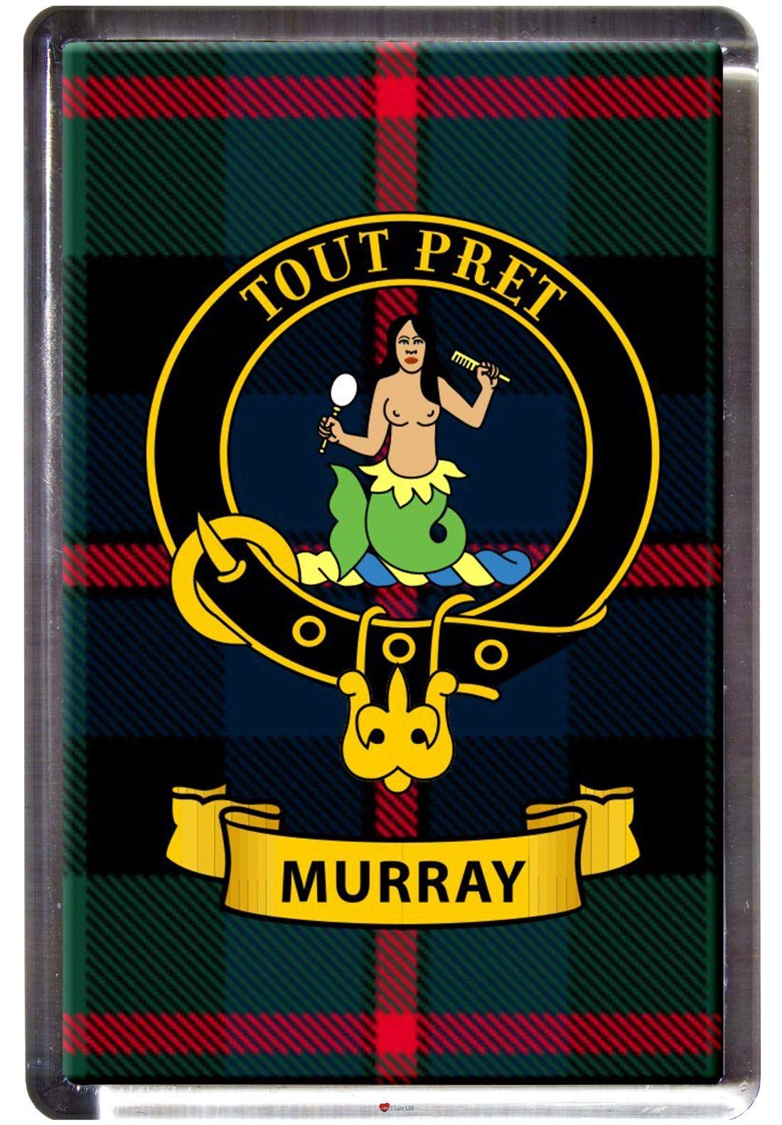 Murray Clan Tartan Fridge Magnet with Scottish Clan Crest on Clear Acrylic Base