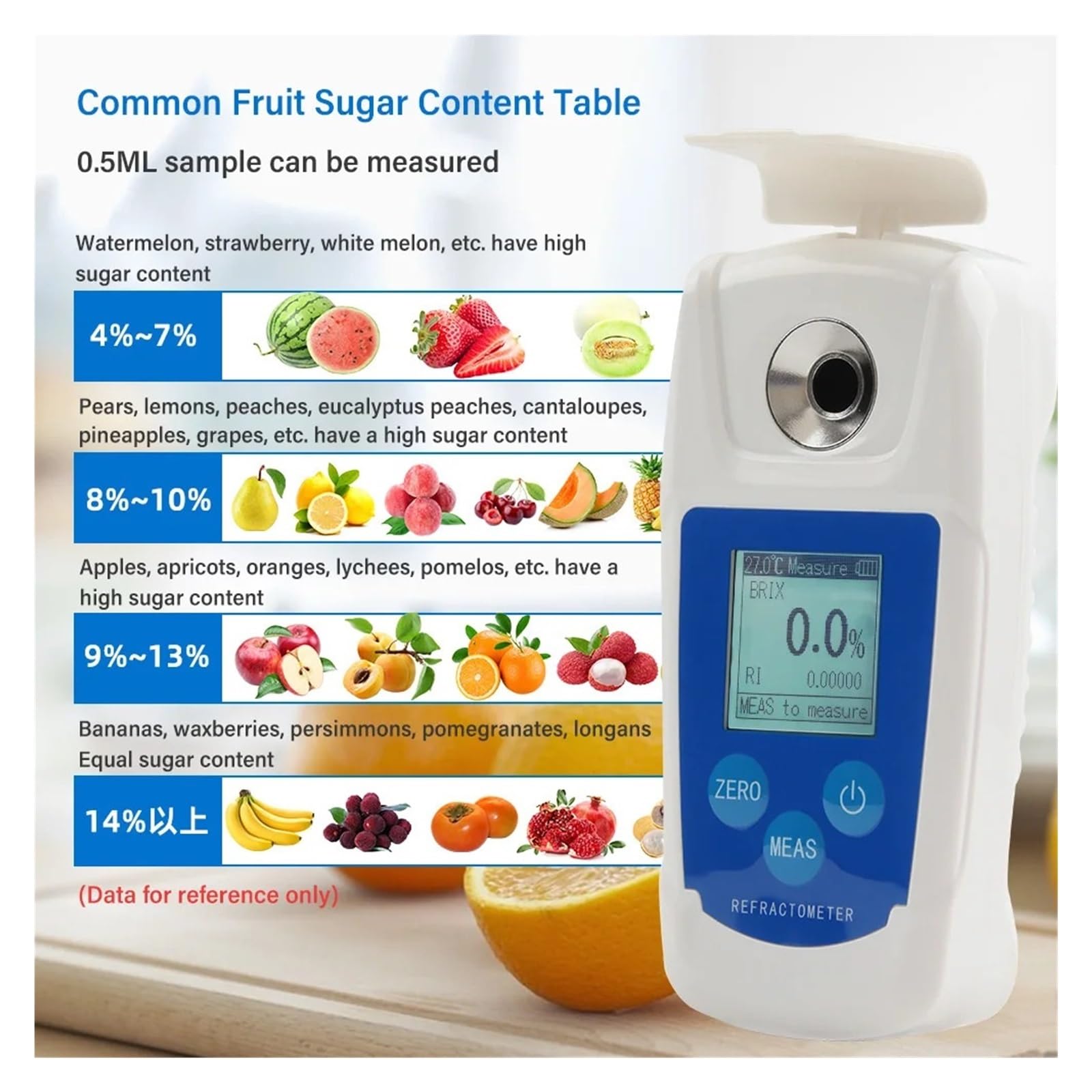 Refractómetro Digital 0-55%, Medidor De Contenido Azúcar For Bebidas Y Zumos Frutas, Prueba Monitor For Zumo UVA Respuesta RáPida