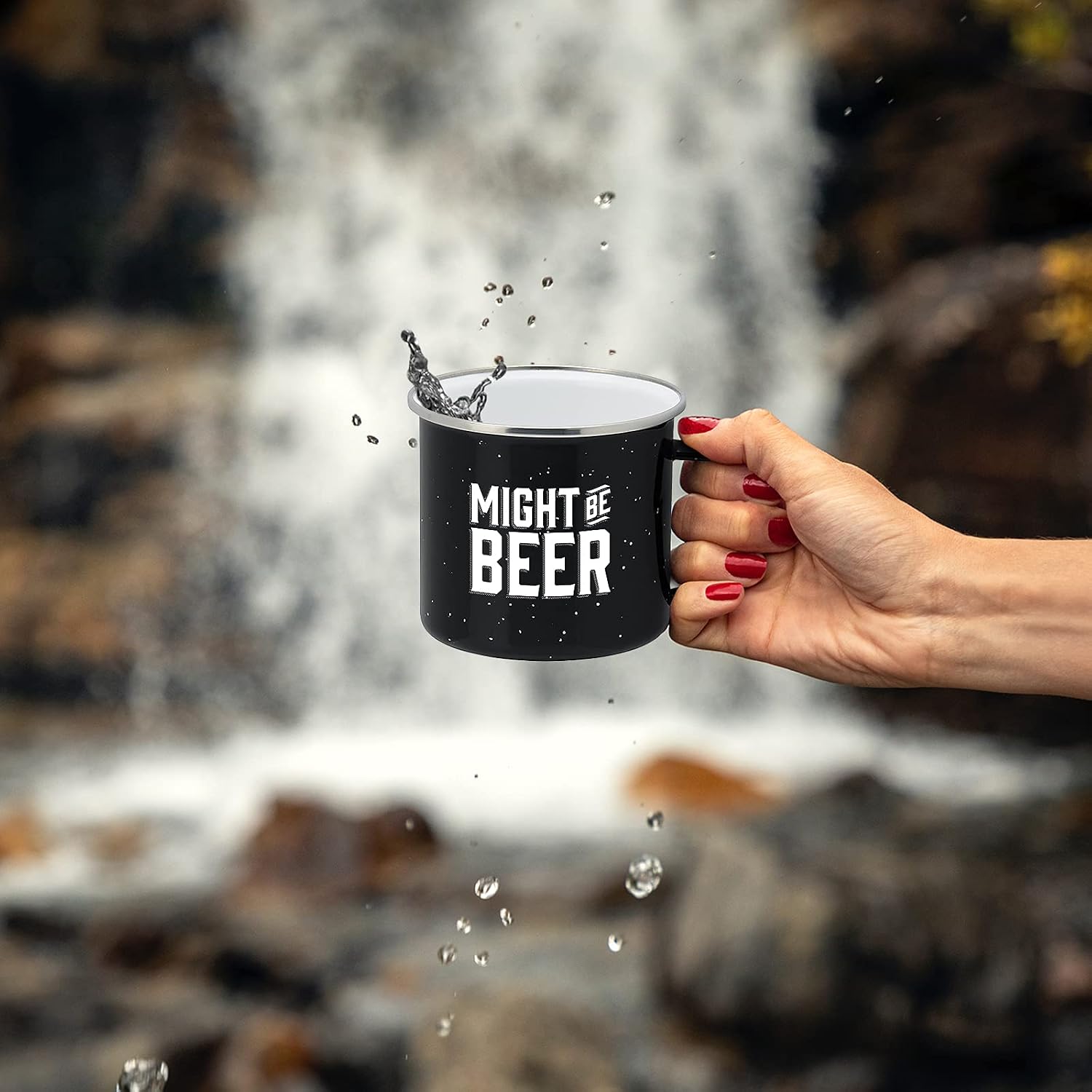 Live It Up! Party Supplies Enamel Camping Coffee Mug Might Be Beer Large Tin Cup 15 Ounce, (Midnight Black) image 5
