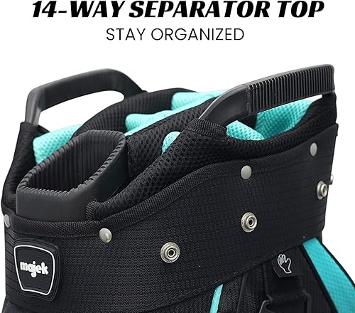 Miniatura 3 de Majek Premium - Bolsa de golf para mujer, color negro y verde azulado (9.6in, 14 vías)