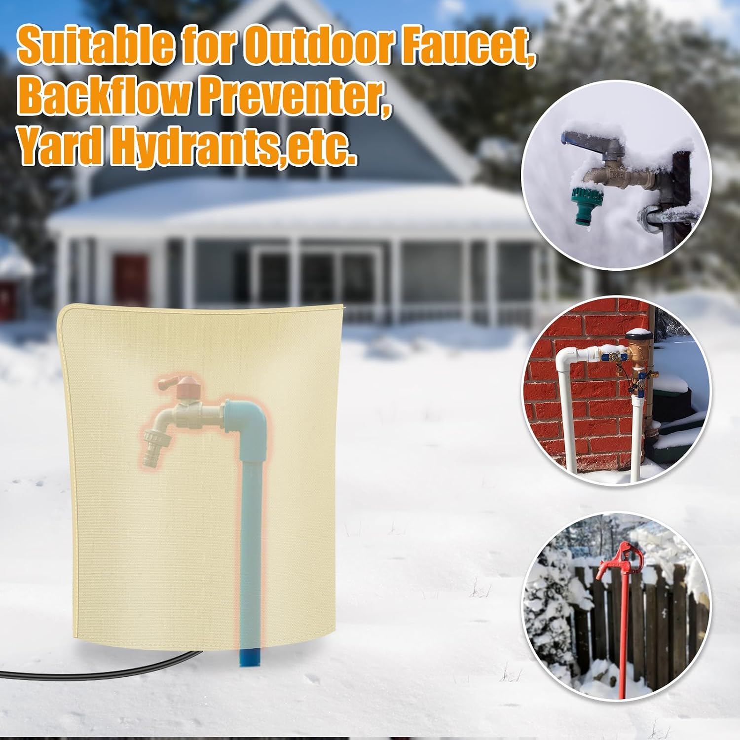 Heated Outdoor Faucet Cover for Winter Freeze Protection | Auto On/Off Thermostat Control Water Pipe Heater, 20"x17" Waterproof Heated Spigot Cover for Hose Bib and Backflow Preventer