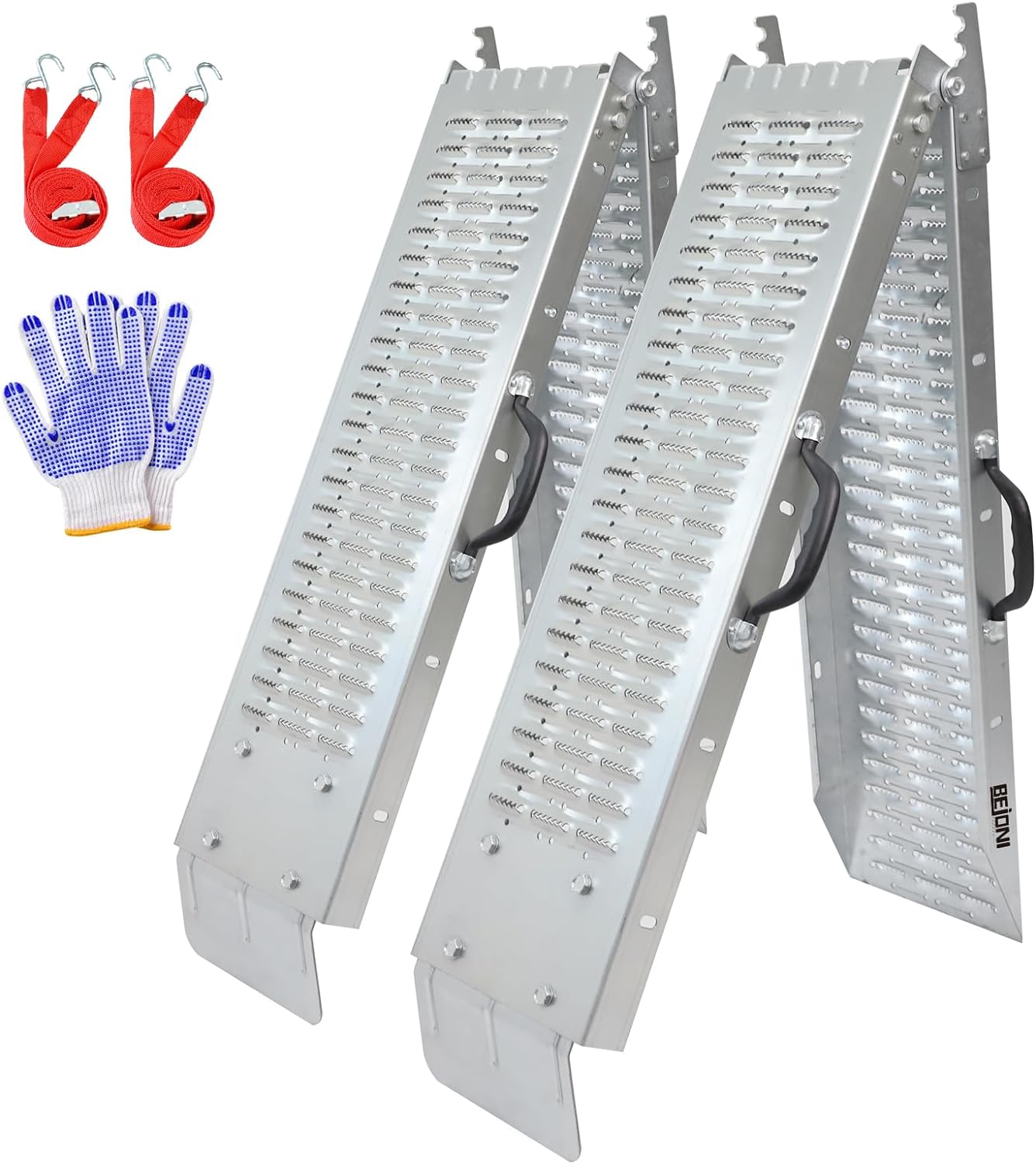 BEJONI 66″ Folding Truck Ramps, 880 Lbs Capacity Steel Loading Ramps for Pickup Trucks, Foldable Ramp for Lawn Mower, Motorcycle, Dirt Bike, ATV, UTV, Trailer, 2-Pack