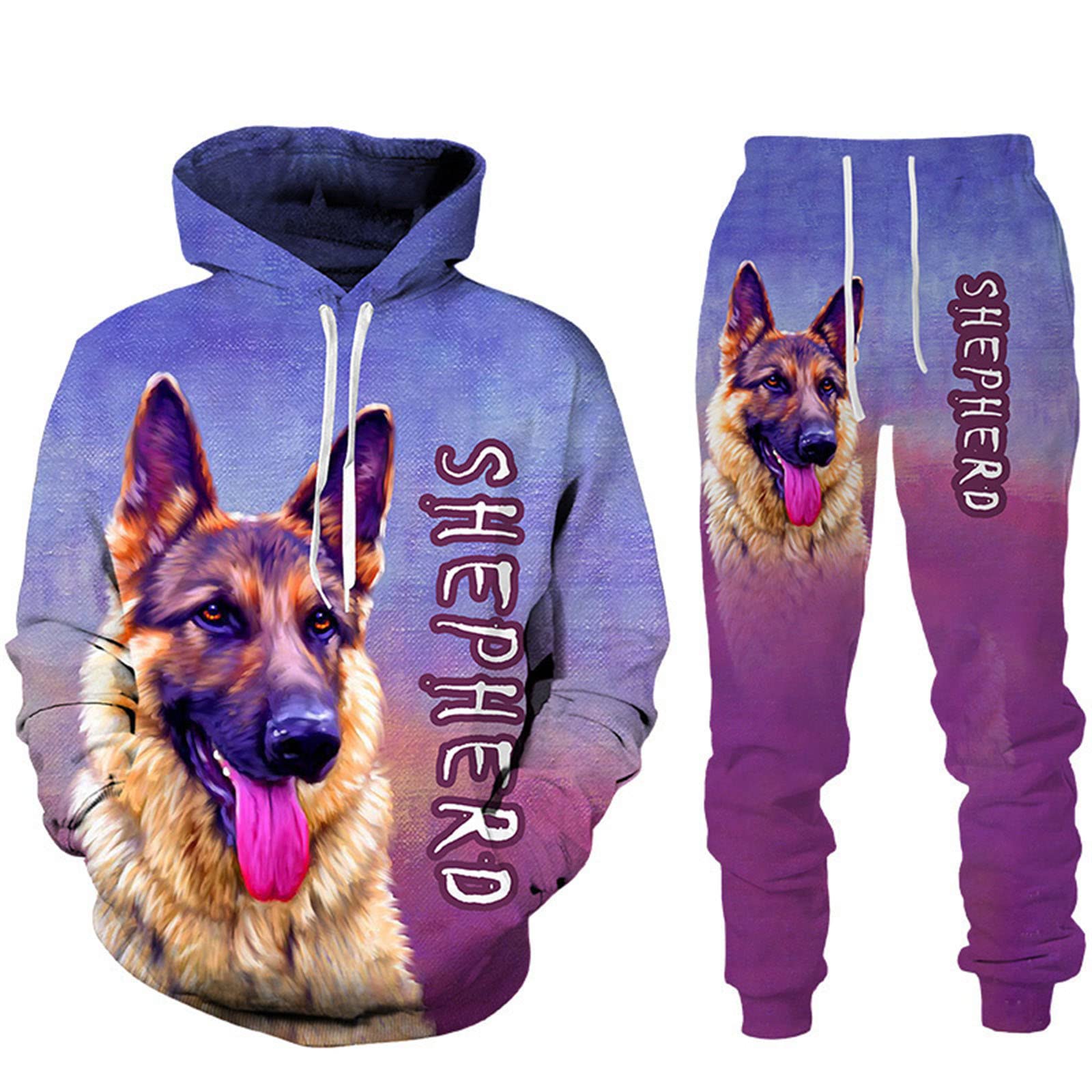 German Shepherd Dog 3D Printed Hoodies Sweatpants Men's Hooded Sweatshirt Sets Men Tracksuit Suit