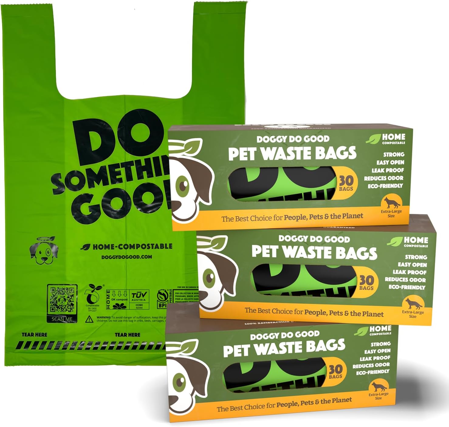 Doggy Do Good Poop Bags for Dogs (90 Ct), Easy Open Dog Poop Bags Single Roll, Certified Home Compostable