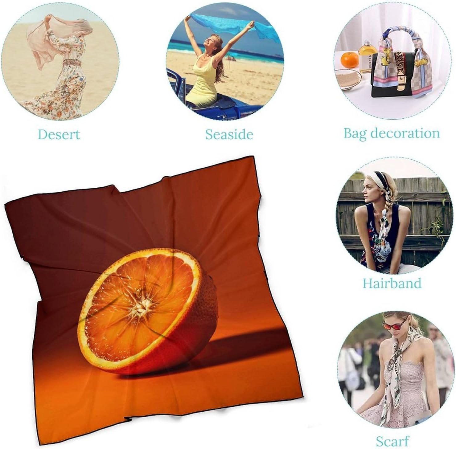 Half An Orange Hair Scarf for Women, Lightweight Square Head Shawls for Men, Fashion Neckerchief for Travel, Hair Bandanas, Silk Satin Neck Scarf for Sleeping, 27 Inches