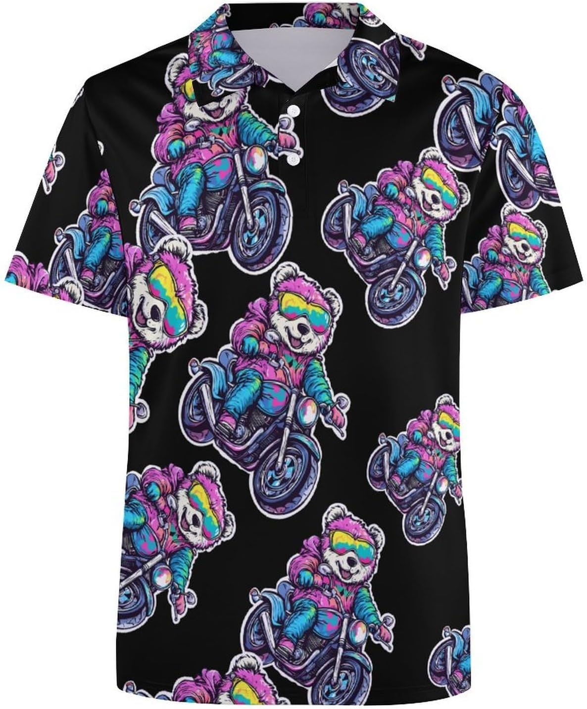 Bear on Motorcycle Womens Golf Polo Shirts Summer Short Sleeve Collared 3 Buttons T Shirt Activewear Tops