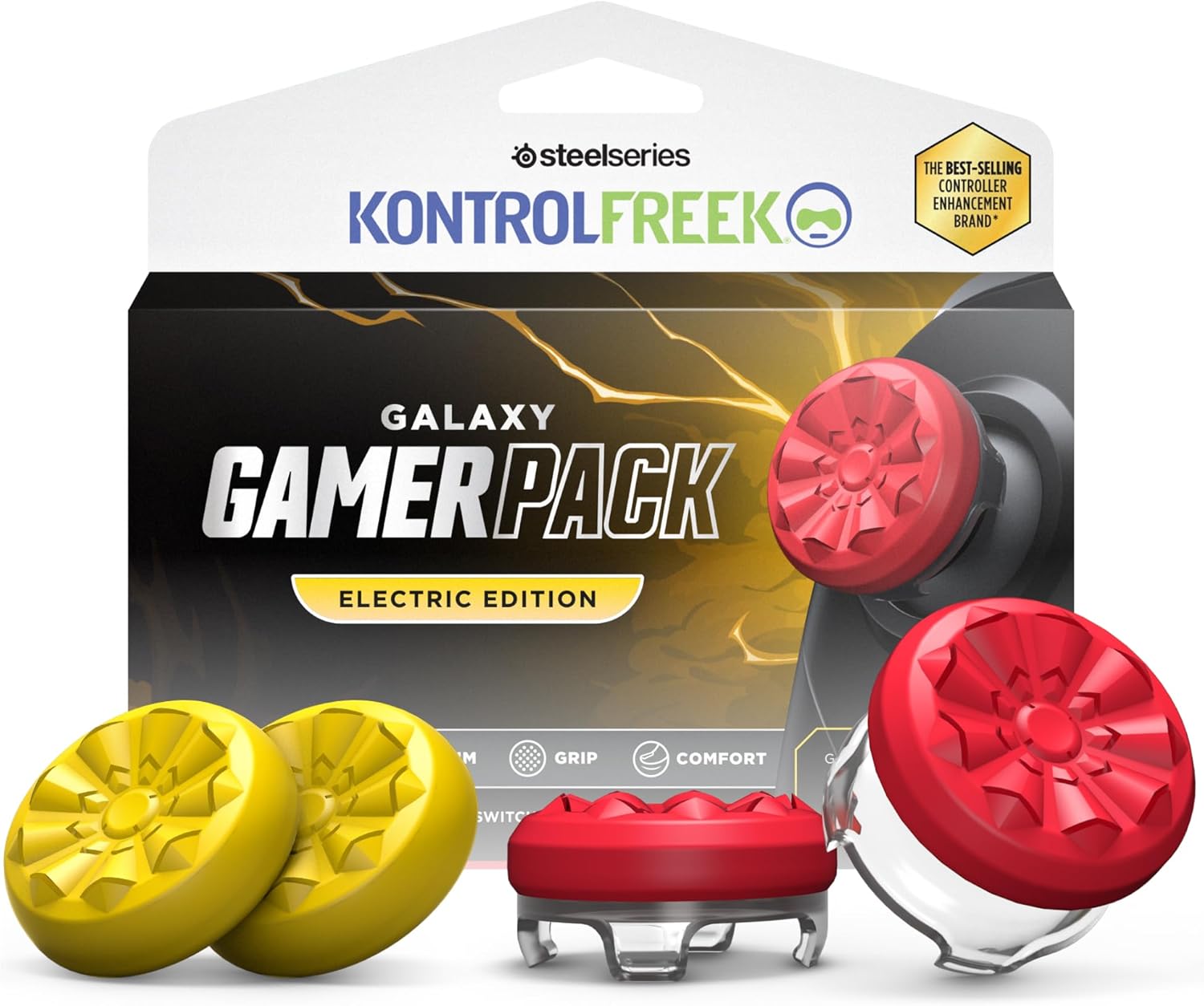 KontrolFreek Galaxy GamerPack – Electric Edition | Compatible with Nintendo Switch 2 | 4-Pack | Yellow and Red