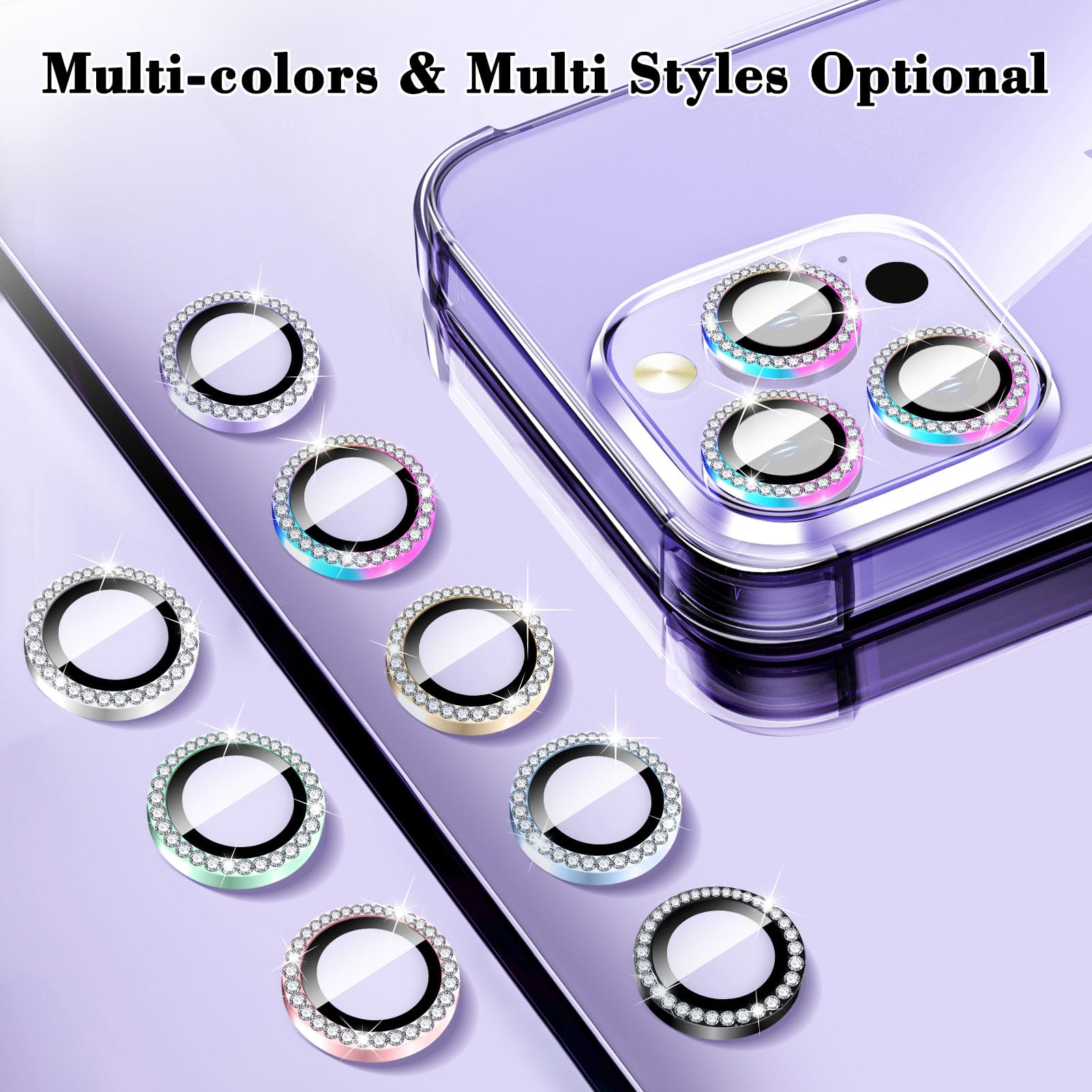 LucBuy 2 Pezzi Protezione per Obiettivo Fotocamera con Diamanti Lucidi per iPhone, Telefono Decorato con Strass 3D in Metallo, Cover Posteriore per Fotocamera per iPhone 13/iPhone 13 Mini