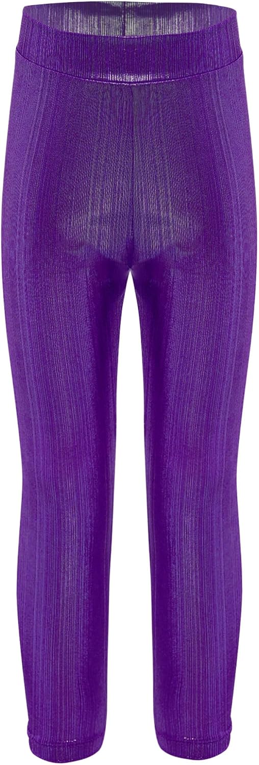 Girls Kids Shiny Metallic Leggings Jazz Hip Hop Dancing Stage Performance Pants Footless Gymnastic Tights