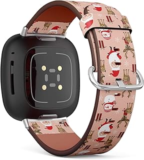 Q-Beans Replacement Leather Watch Band, Compatible with Fitbit Versa 3/4 and Fitbit Sense/Sense 2 - Cute Christmas Holidays Cartoon