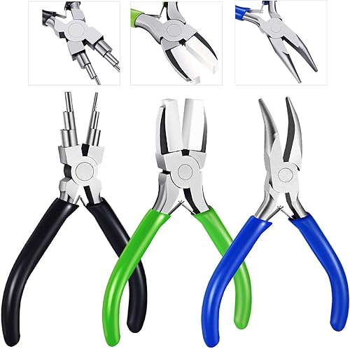 Mudder El juego de 3 alicates para joyería incluye 6 en 1 para hacer fianzas, alicates de nariz doblada de nailon para manualidades, joyería de