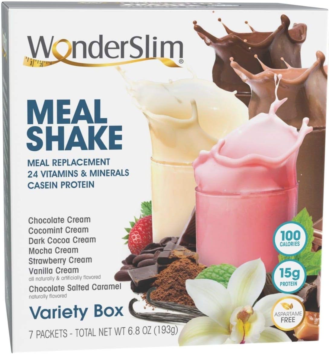 WonderSlim Meal Replacement Shake, Variety Pack, 24 Essential Vitamins & Minerals, Only 100 Calories, 15g Caseinate Protein, Aspartame Free, Unbeatable Taste - 6 Box Value Pack (Save 15%)