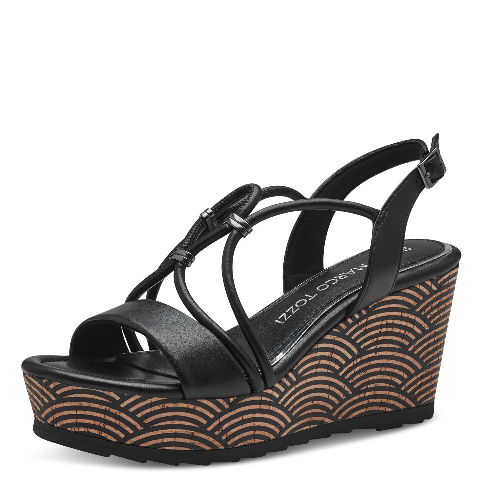 MARCO TOZZI Women's 2-28349-42 Wedge Sandal, Black, 7.5