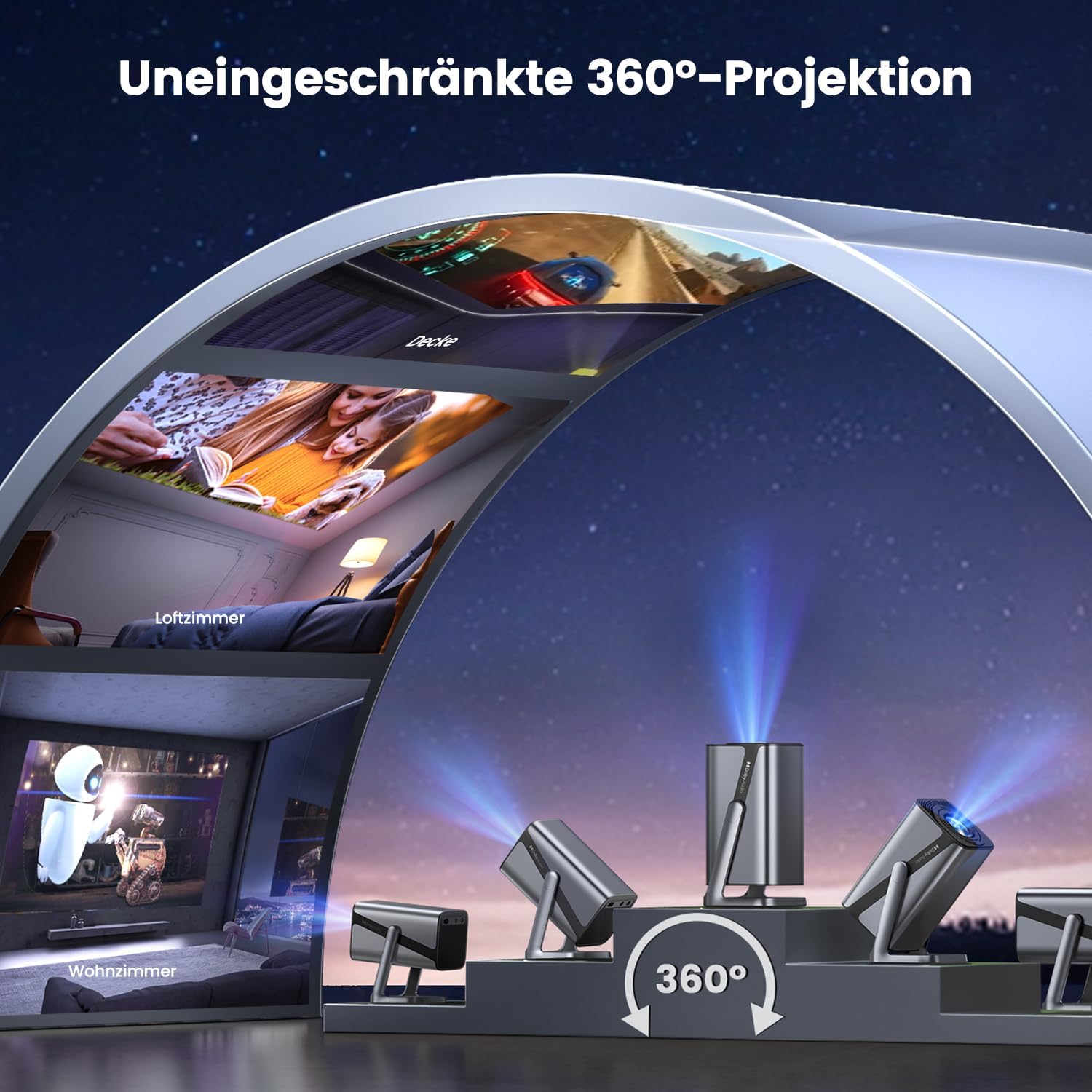 Mini-Beamer 4K heimkino[Kompatibel mit Netflix|Dolby Audio]600ANSI Smart Beamer klein Full HD 1080P Auto Fokus/Vertikale Trapezkorrektur 360° Drehbar WiFi6 Bluetooth iWIMIUS Projektor für Home Outdoor