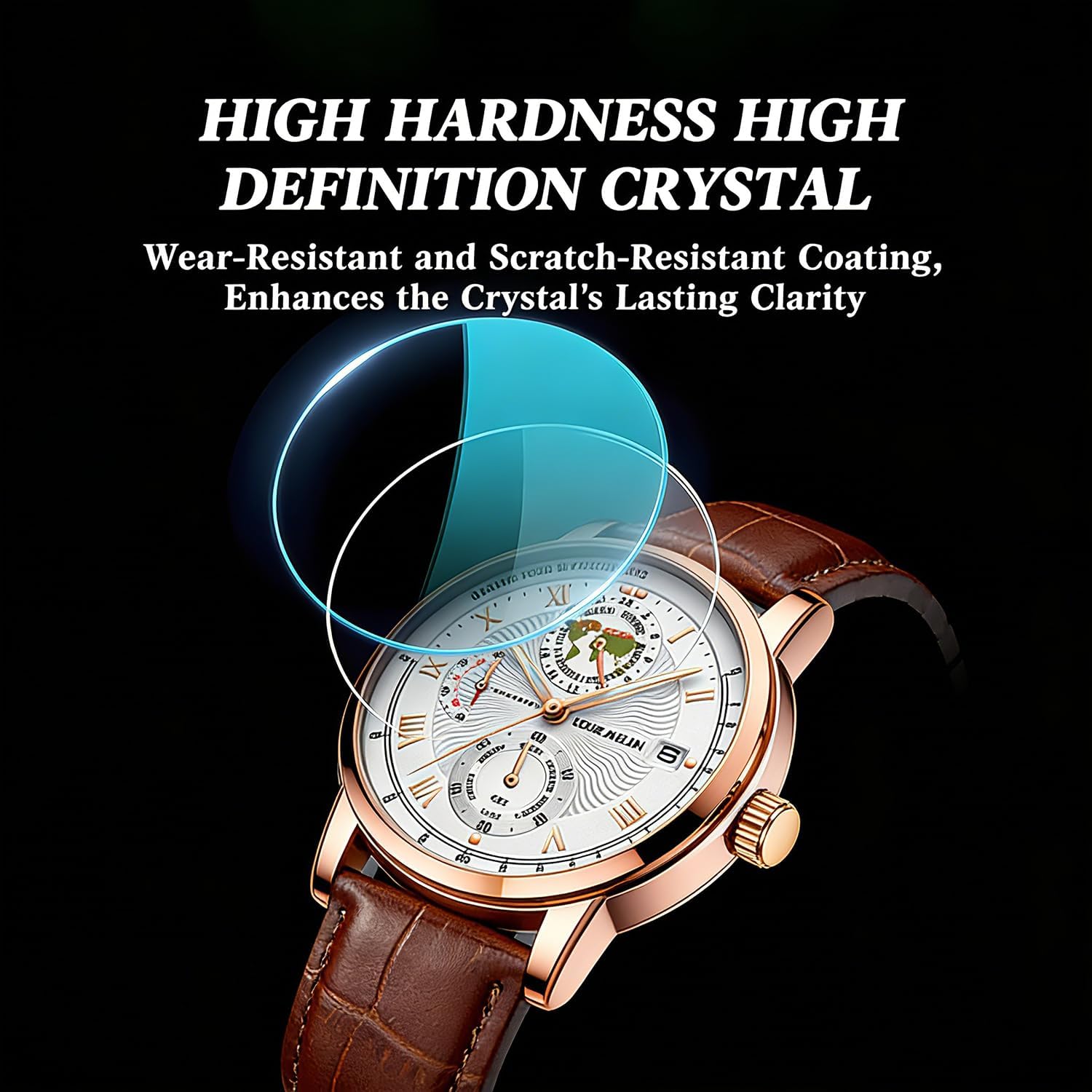 Men's Quartz Watch with Subdials Stainless Steel Analog Wrist Watches Date Display Waterproof Luminous Chronograph Watch for Men, Black/White/Green Dial, Leather/Stainless Steel Band