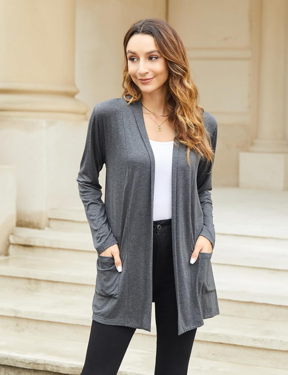 Newchoice Womens Casual Lightweight Cardigans with Pockets Loose Long Sleeve Open Front Cardigan (S-3XL) - Image 4