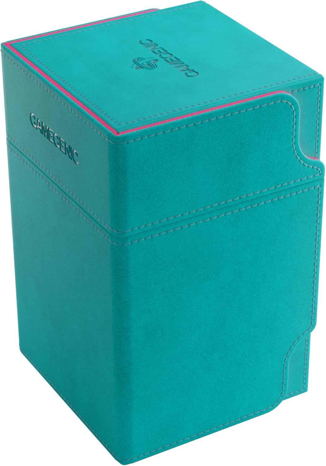 Gamegenic Watchtower 100+ XL Convertible Deck Box - Double-Sleeved Card Storage, Card Game Protector, Nexofyber Surface, Holds Up To 100 Cards, Teal/Pink Color, Made