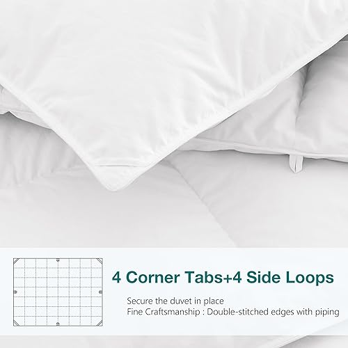 Miniatura 7 de KAKABELL Edredón plisado de plumas de ganso tamaño King para todas las estaciones, relleno de edredón ultra suave y acogedor, sin ruido, con funda