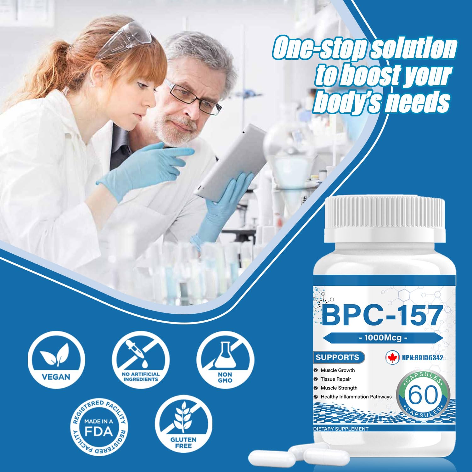 BPC 157 Peptide Capsules 1000 mcg, supports muscle growth, tissue repair, strength, non-GMO, gluten-free, 60 capsules — view 5