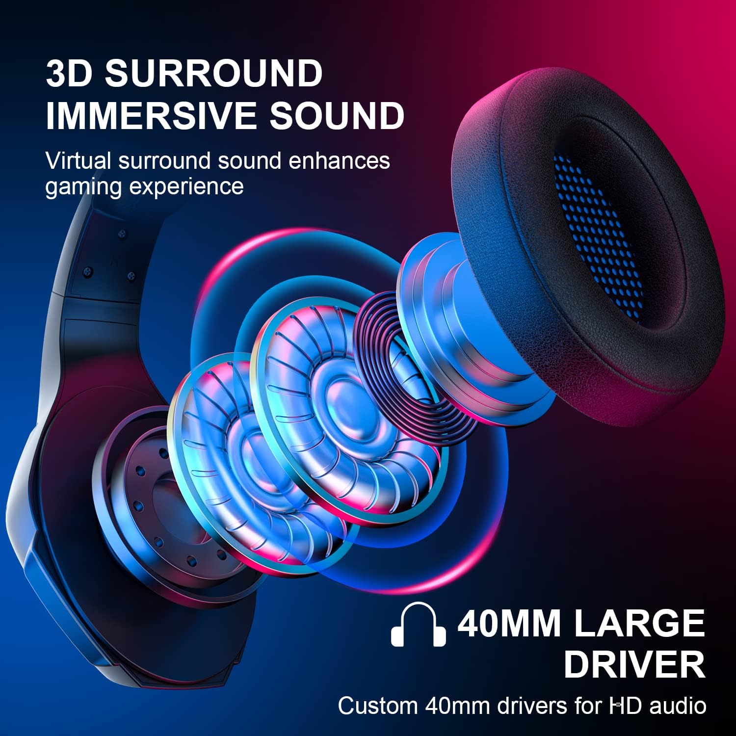 PHOINIKAS Gaming-Headset mit Abnehmbarem Mikrofon mit Geräuschunterdrückung, Bluetooth nur für Mobiltelefone, 3,5-mm-Audiokabel für PS4/PS5/Xbox One/PC/Switch, 40 Stunden Akkulaufzeit, LED-Licht