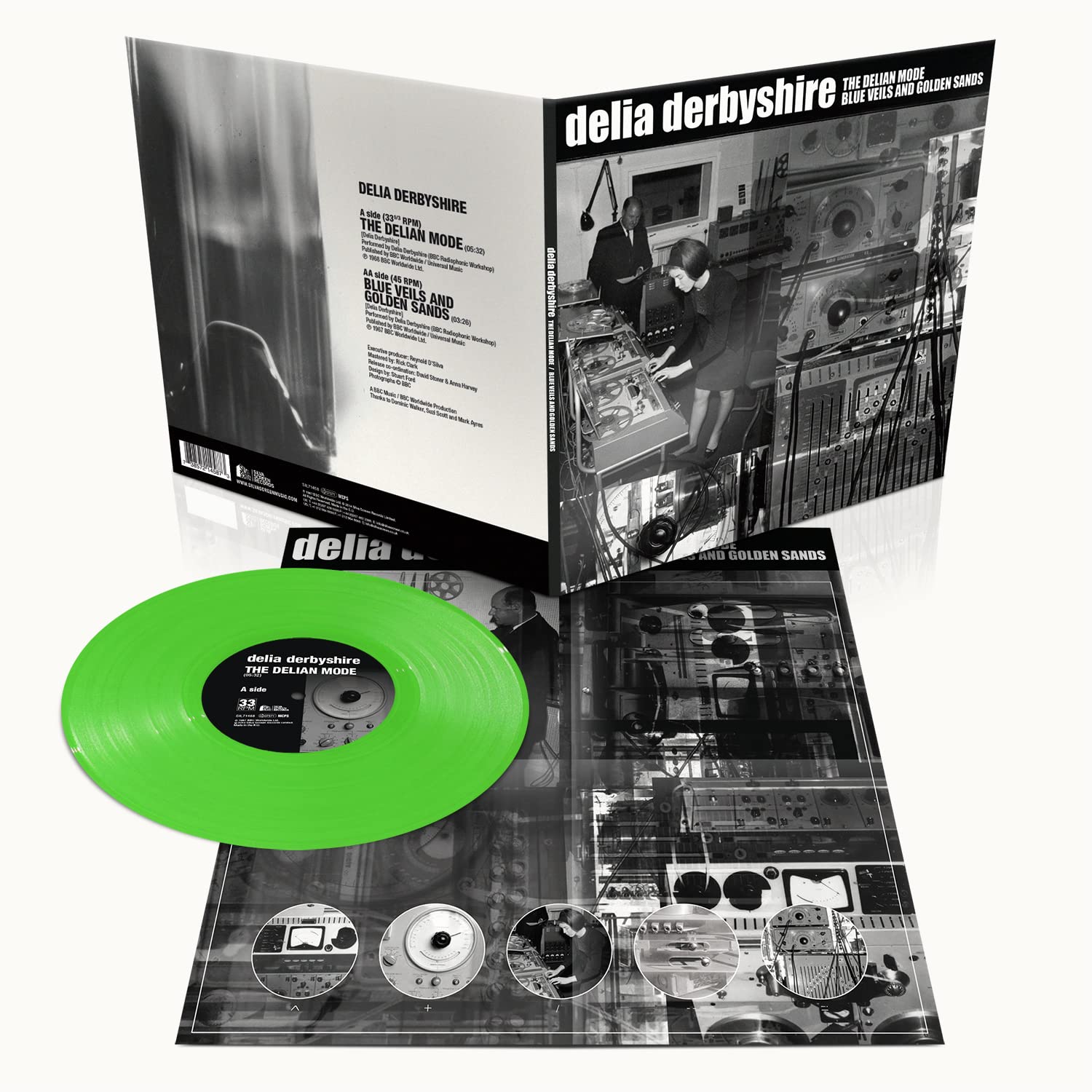 DELIA DERBYSHIRE 7"" GREEN VINYL The Delian Mode Blue Veils and Golden Sands Ltd