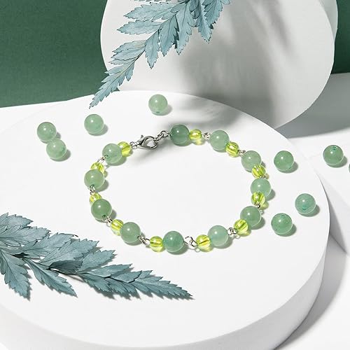 Miniatura 4 de FASHEWELRY 100 cuentas de aventurina verde natural de 0.315 pulgadas redondas sueltas con hilo de cristal elástico para hacer pulseras, collares,