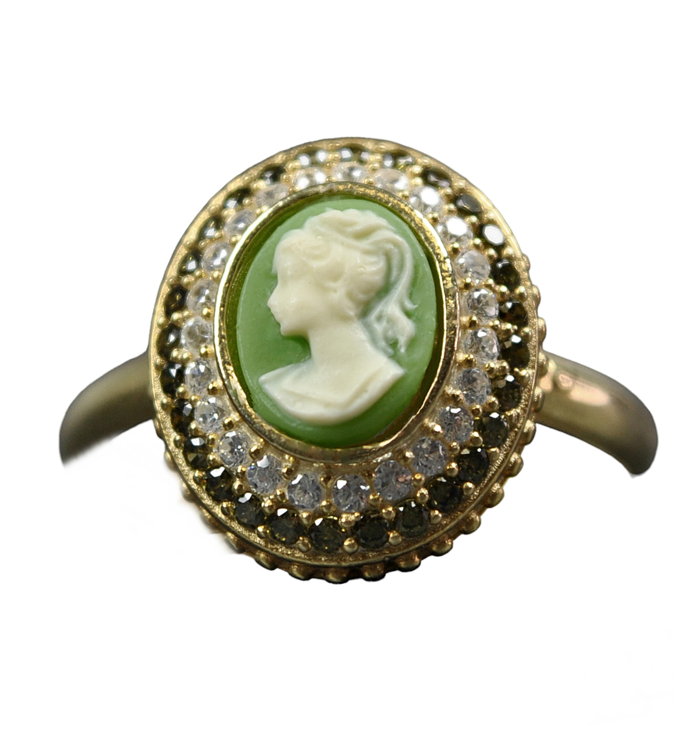 925er Sterling Silber Ring - Kamee - 14k Vergoldet - Vintage Style - Verstellbar - Grün - Zirkonia - Geschenk für Sie - Handmade - Schmuck - Mutter - Geburtstag