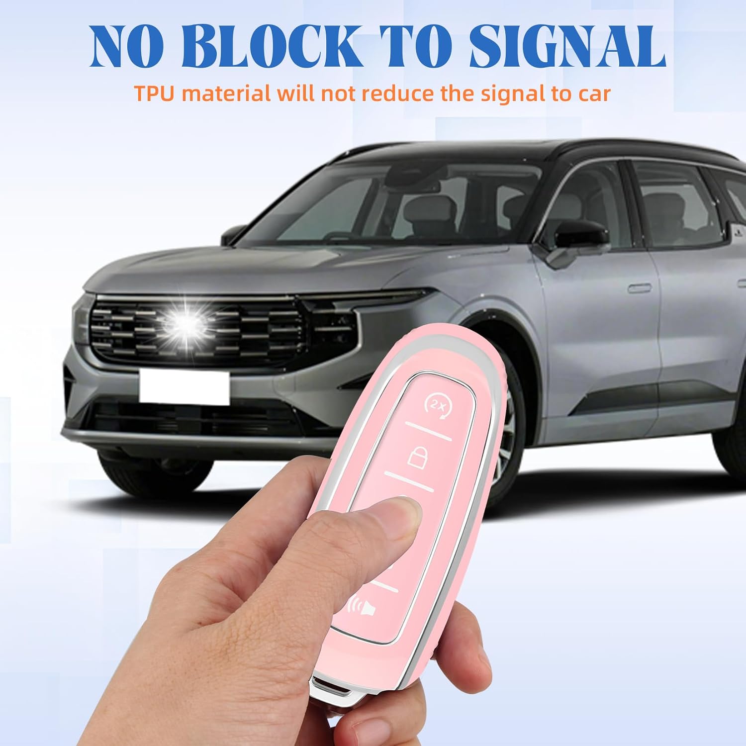 QBUC for Ford Key fob Cover,Soft TPU Car Key Case Protector with Keychain Compatible with Ford C-Max Edge Escape Expedition Explorer Flex Focus Taurus Lincoln MKS MKT MKX Navigator Accessories (Pink)