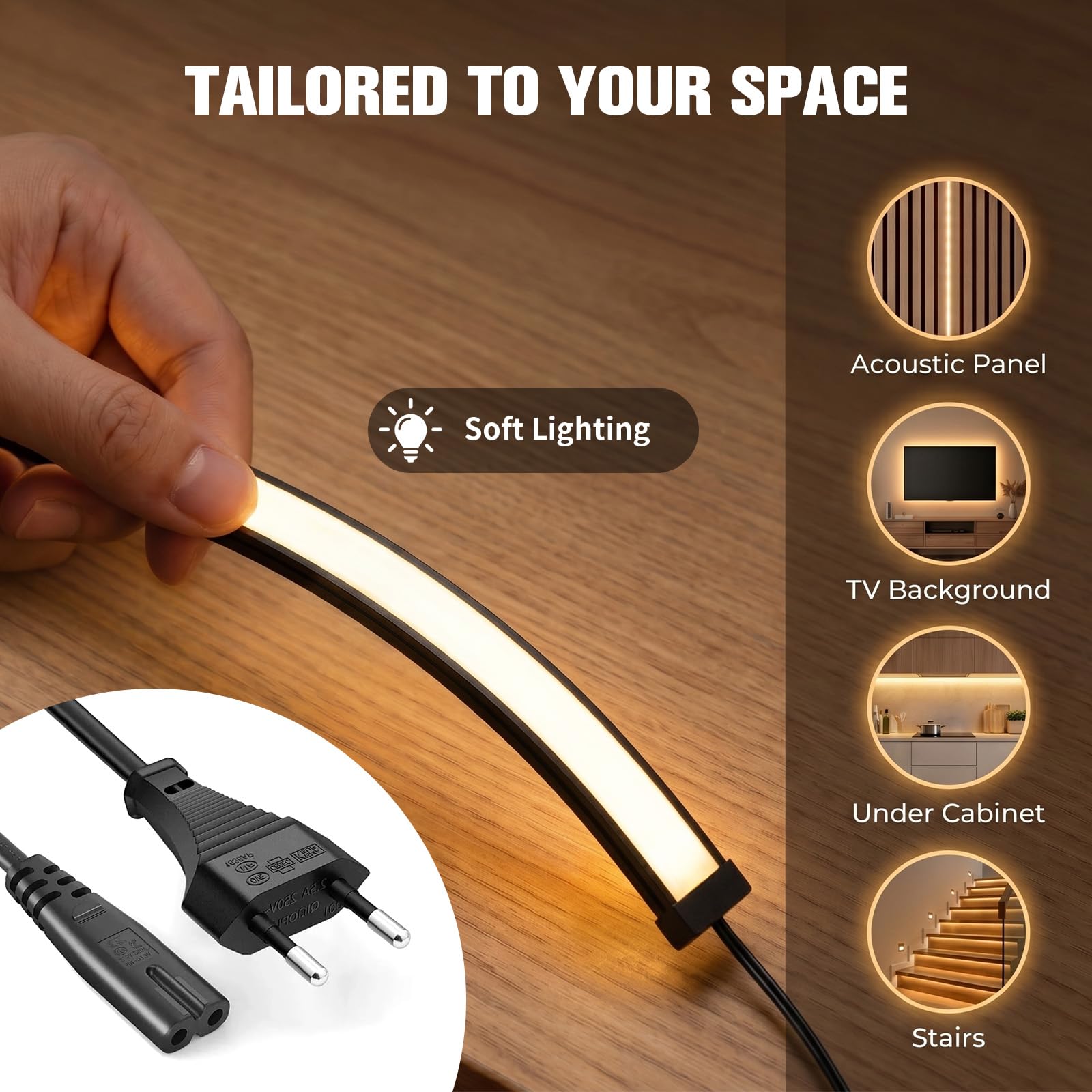 LED für Akustikpaneele — 40/60/90cm*2 Warmweiß Dimmbar LED Akustikpaneele Beleuchtung, selbstklebende Lichtleiste mit Touch-Sensor für Akustikpaneele, TV-Wand, Schränke, Kleiderschränke