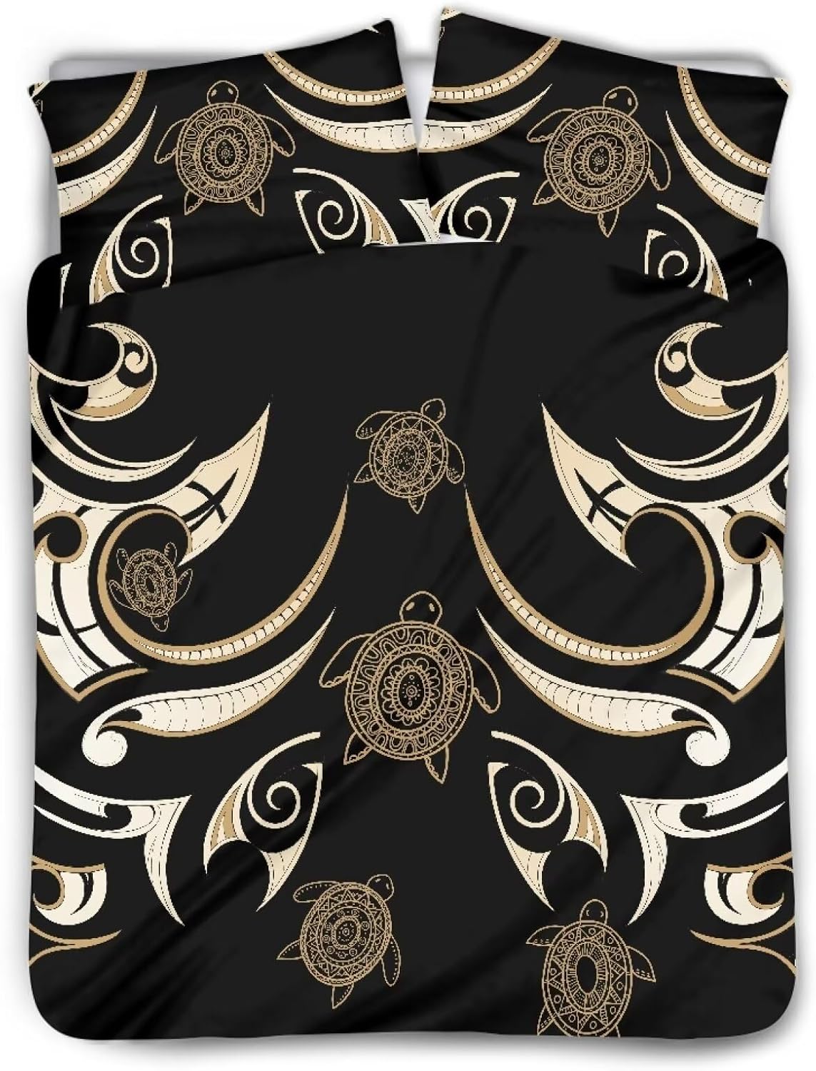 Polynesian Tribal Floral Full Size 3 Pieces Reversible Samoan Puletasi Coverlet Bedding Set with 2 Pillowcases, All Season Lightweight Quilted Bedspreads Bedding Set