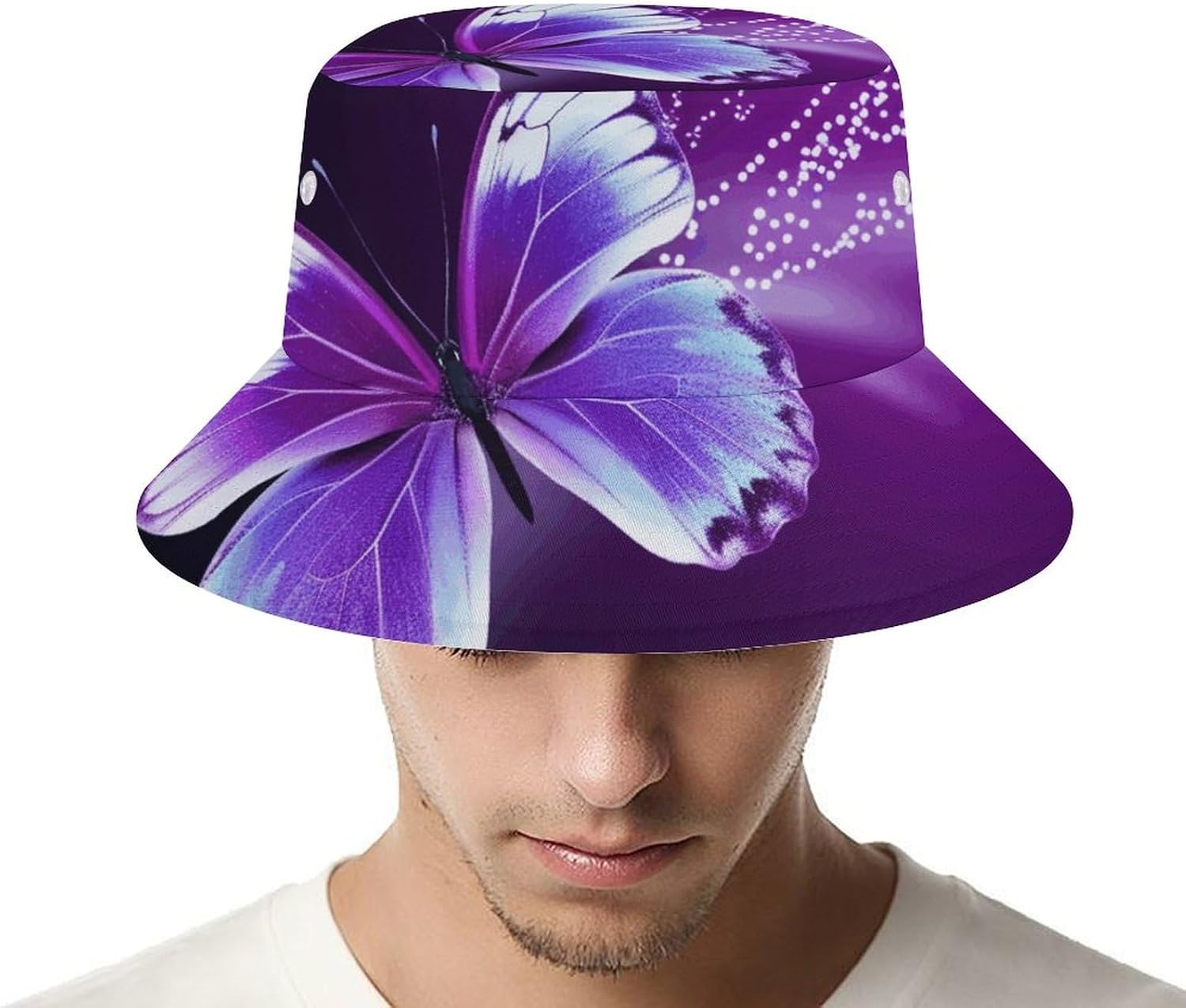 Lovely Purple Butterfly Bucket Hat Packable Sun Hats Travel Summer Beach Fisherman Cap for Women Men Teens