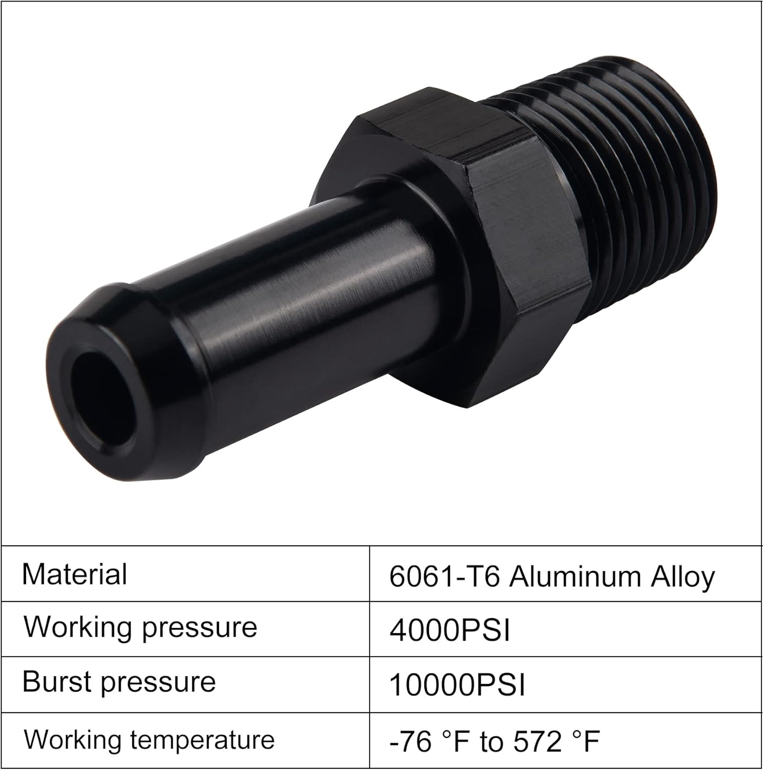 EVIL ENERGY 3/8" NPT Male to 1/2" Barb Push on Fitting 2PCS Bundle with Adjustable 3AN-12AN Wrench Aluminum Black