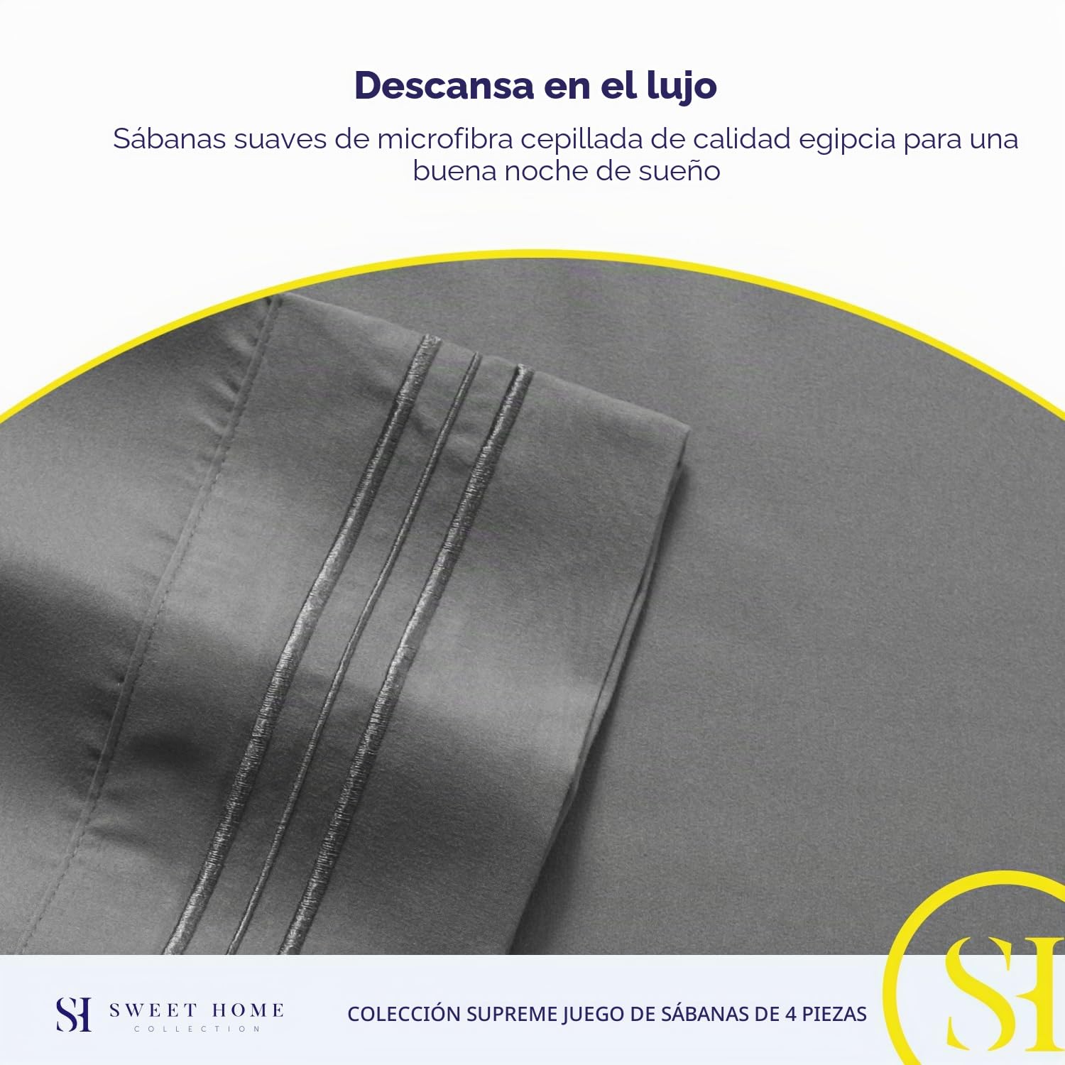 Sweet Home Collection Juego de Ropa de Cama de Lujo con sábana encimera, sábana Bajera, 2 Fundas de Almohada, Microfibra, Gris, Queen