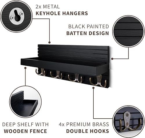 Miniatura 3 de Soporte para llaves de madera blanca, organizador de correo montado en la pared y colgador de llaves, estante moderno de entrada de granja con 4