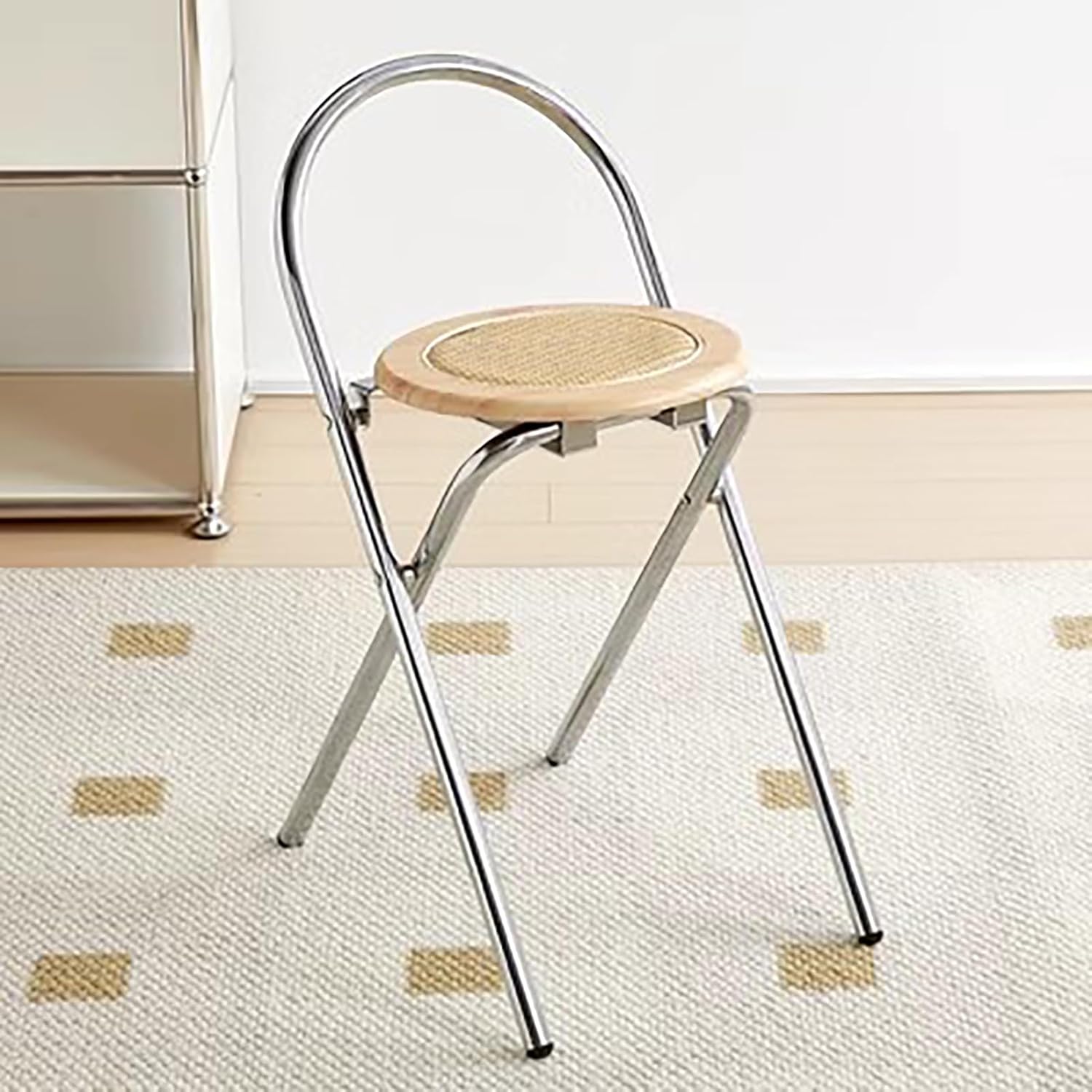 Footstool Rattan Folding Chair Stool Portable Folding Chairs with Padded Rattan Seats with Steel Frame Folding Breakfast Chair for Pub ShopA35x45x67cm(14x18x26inch)