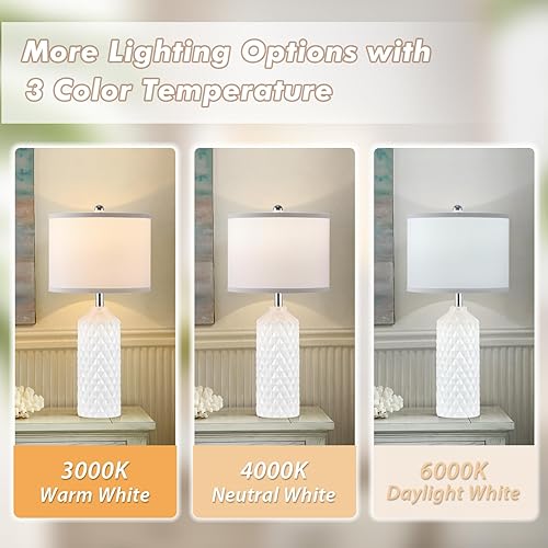 Miniatura 3 de Juego de 2 lámparas de mesa de cerámica de 25.5 pulgadas, modernas lámparas de mesa blancas para dormitorio, sala de estar con 3 temperaturas de