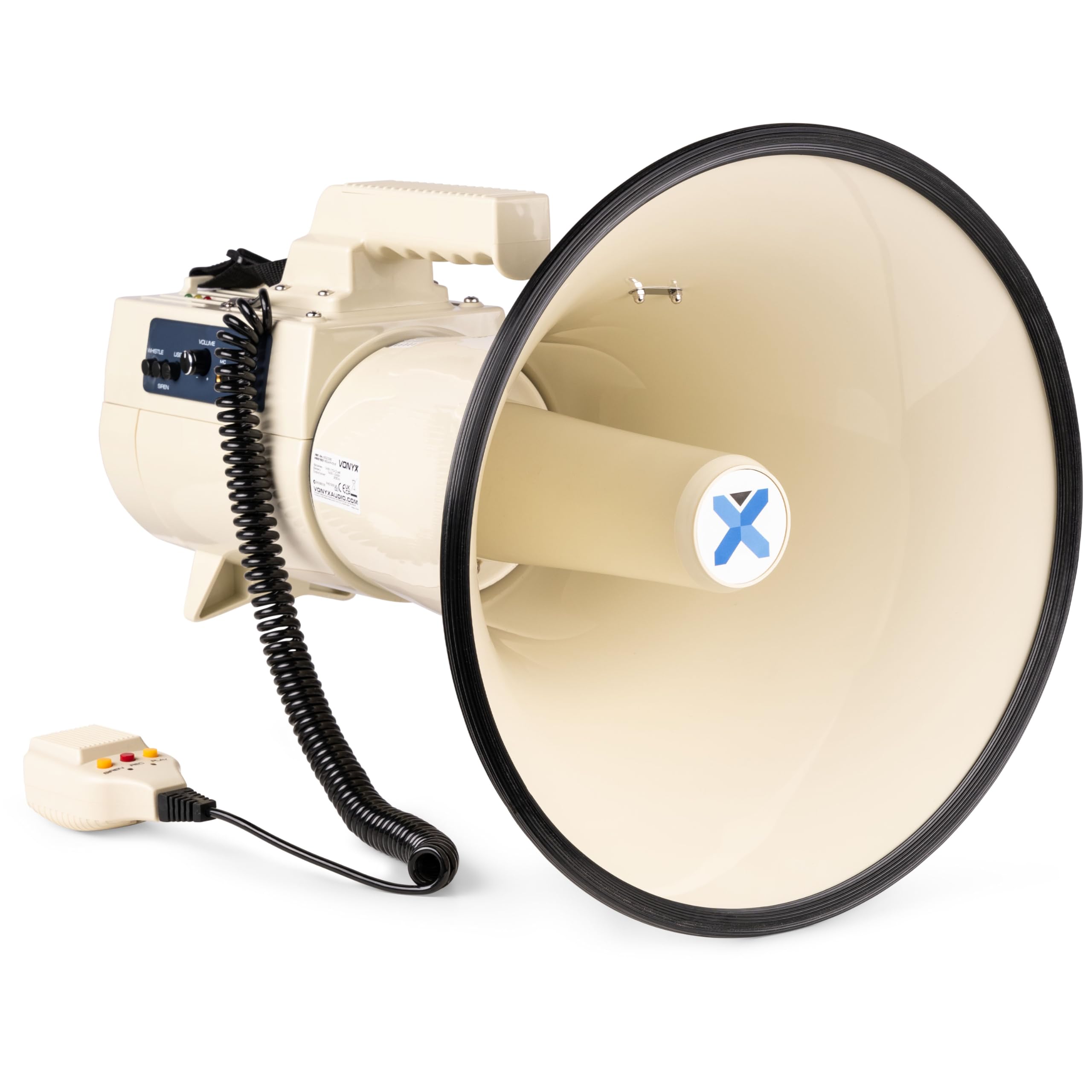 VONYX MEG150 Mégaphone Très Puissant 200W, Batterie MRB12, Idéal pour Manifestations et Matchs Sportifs - Jusqu'à 2 km, Bluetooth & Lecteur MP3, Poignée avec Dragonne, Réglage du Volume