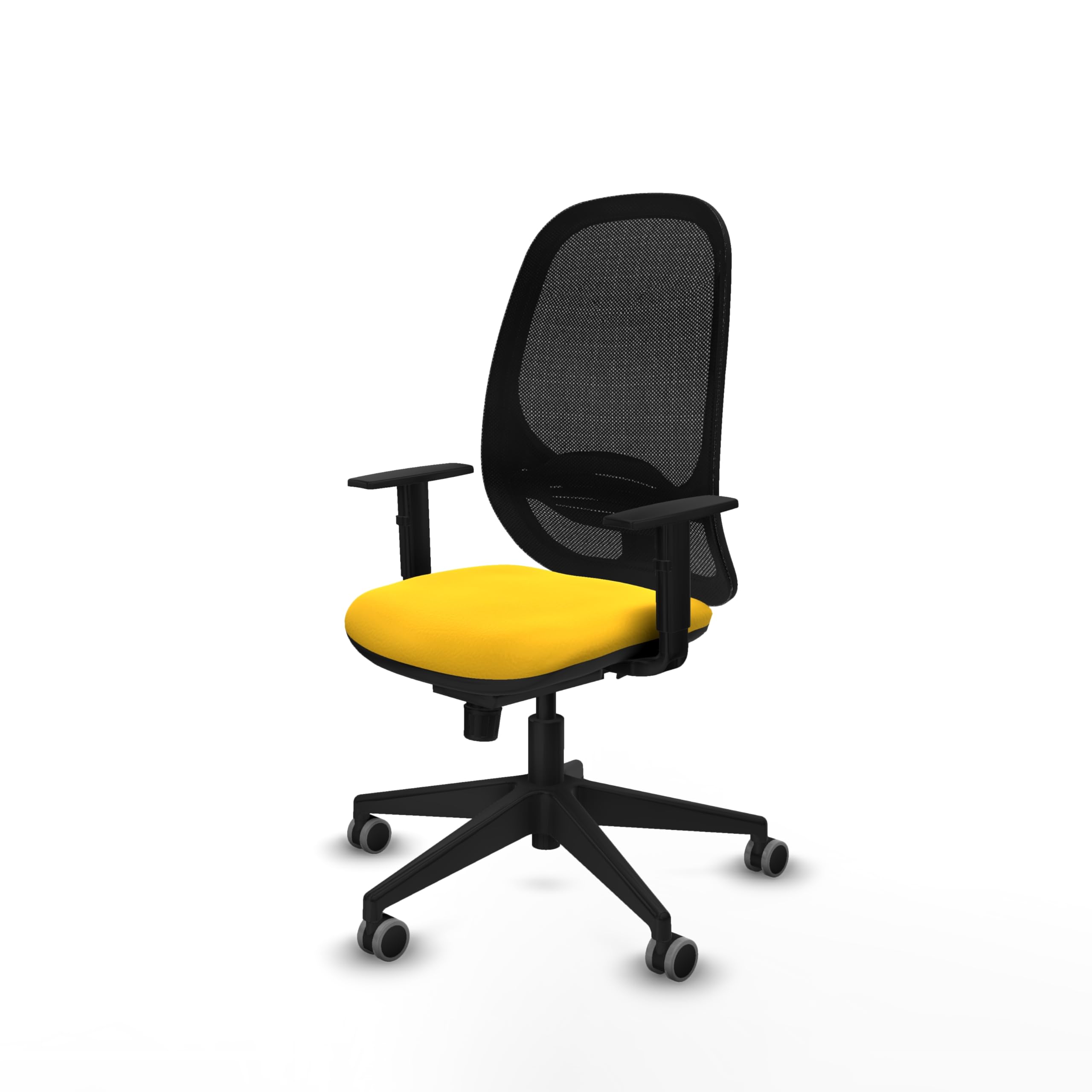 Piqueras y Crespo - Silla Escritorio Oposiciones Cilanco con Brazos 1D, Apoyo Lumbar Regulable en Altura. Equipado con Sincro 3 Posiciones y Espuma de Corte. Negro/Amarillo